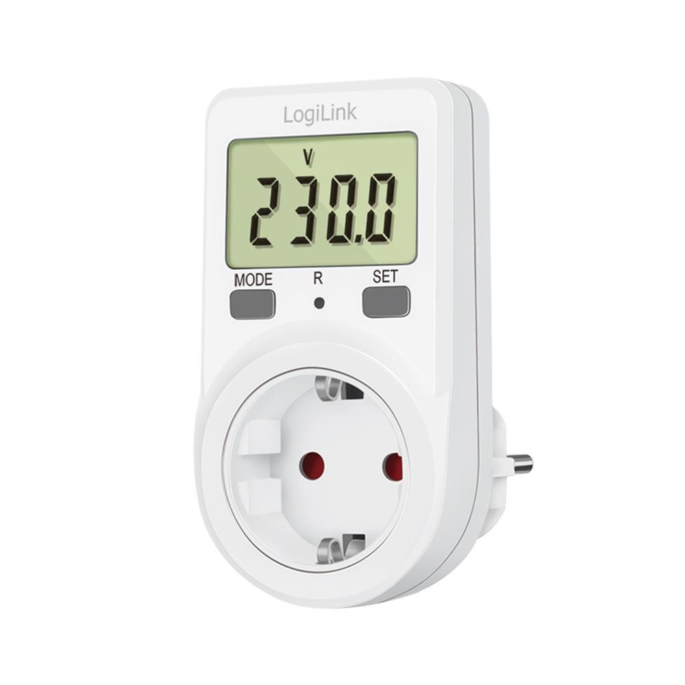 LogiLink Energiekostenmessgerät EM0002B Stromverbrauchsmesser für Steckdose bis 3600 W mit LCD-Display, Strommesser, Kostenanzeige, Verbrauchsanalyse, Datenspeicher