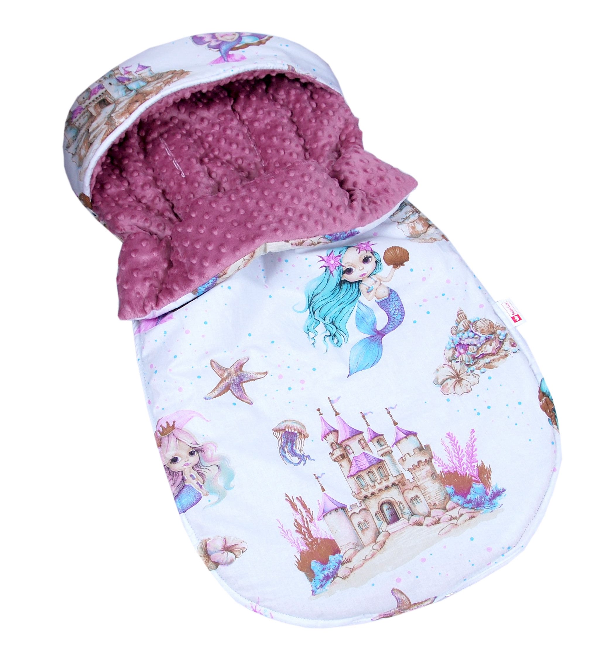 BabyLux Fußsack Sommerfußsack 90cm für Babyschale, Kinderwagen & Buggy Frühling Herbst, 147. Retro-Rosa + Meerjungfrauen Fußsack