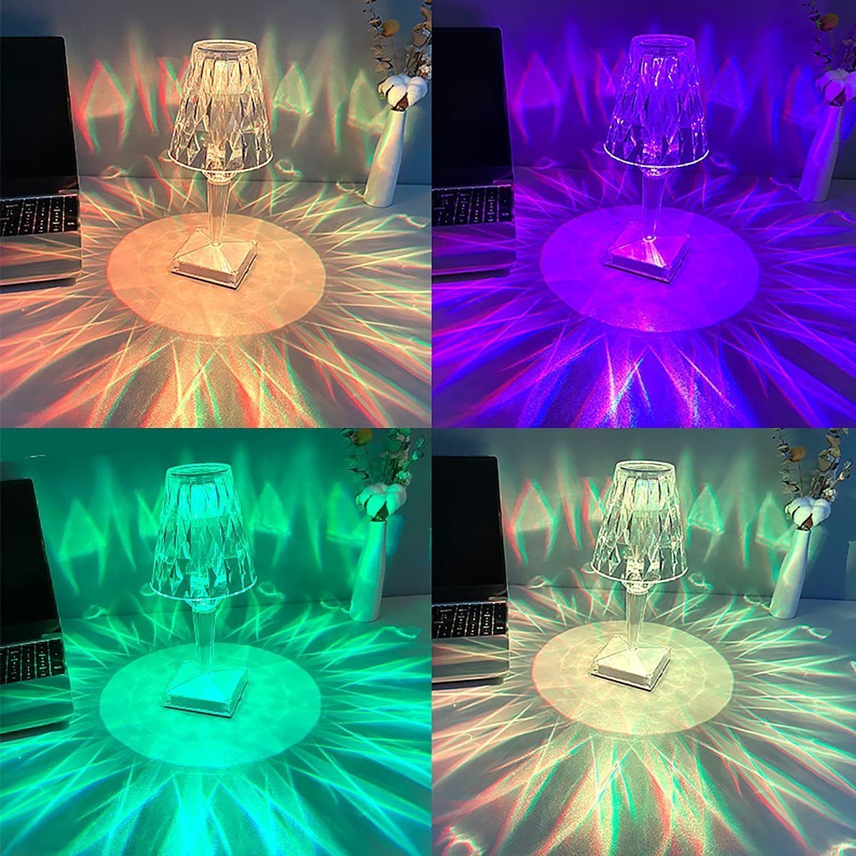 Fernbedienung, Aufladung, Farbwechsel, Dimmbar RGB Nachttischlampe, LED Kristall Farbwechsler, Farbmodi, Design, USB-C Diyarts 16 mit