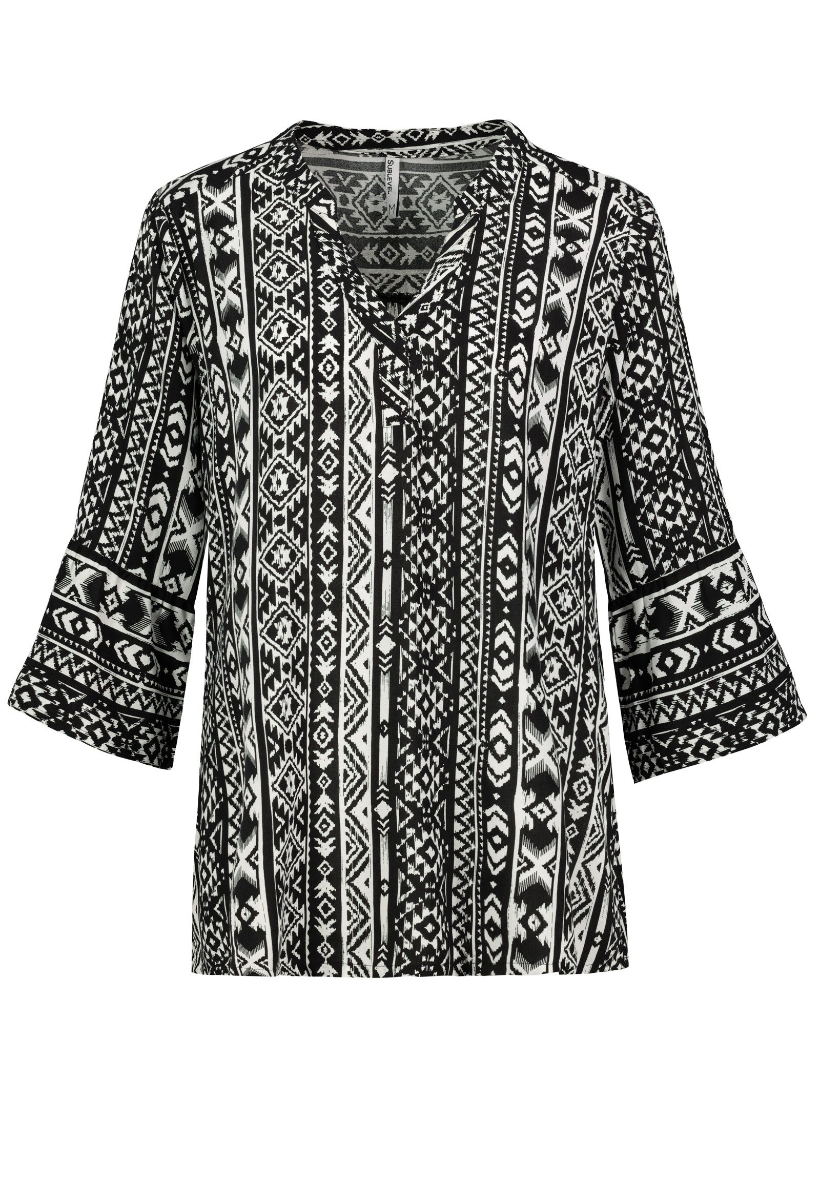 SUBLEVEL Blusenshirt Ethnomuster, Drei-Viertel-Ärmel, V-Ausschnitt Boho-Eth günstig online kaufen