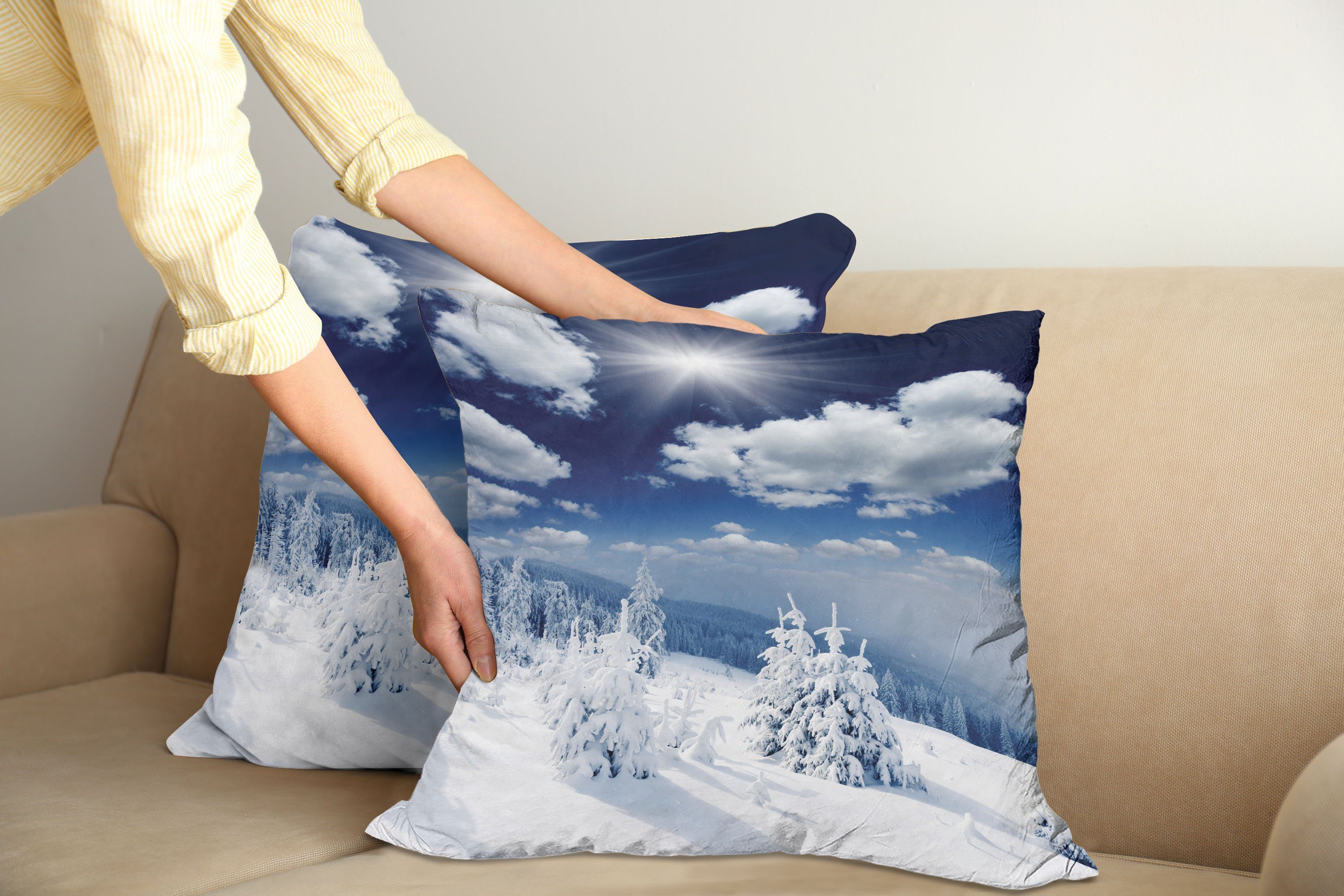 Kissenbezüge Modern Accent Doppelseitiger Bäume Stück), Schnee (2 Abakuhaus bedeckte Digitaldruck, Weiß