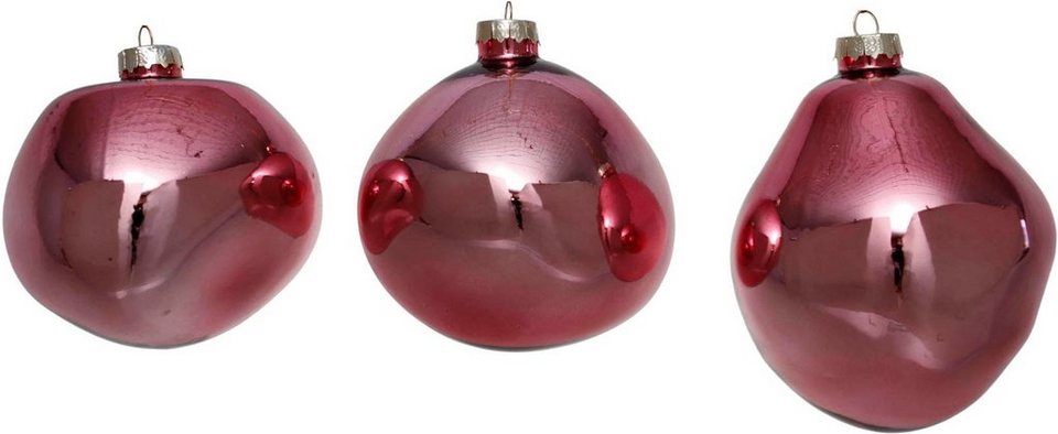 Leonique Weihnachtsbaumkugel Birdelle glänzend, Weihnachtsdeko,  Christbaumschmuck, Christbaumkugeln (3 St), Baumkugeln in organischer Form, Ø  10 cm, organische Kugeln aus Glas