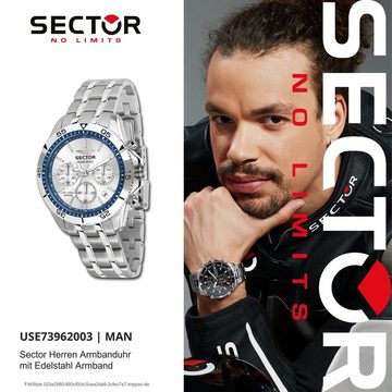 Sector Chronograph Sector Herren Armbanduhr Chrono, Herren Armbanduhr rund, groß (43mm), Edelstahlarmband silber, Fashion