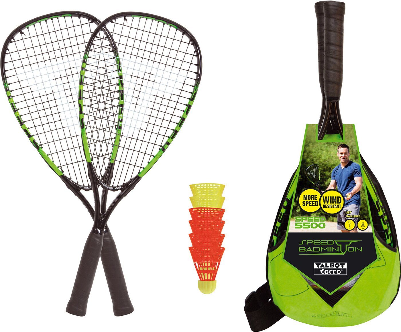 Talbot-Torro Speed-Badmintonschläger Speedbadminton Set SPEED 5500 im Slingbag black/green, KEINE FARBE