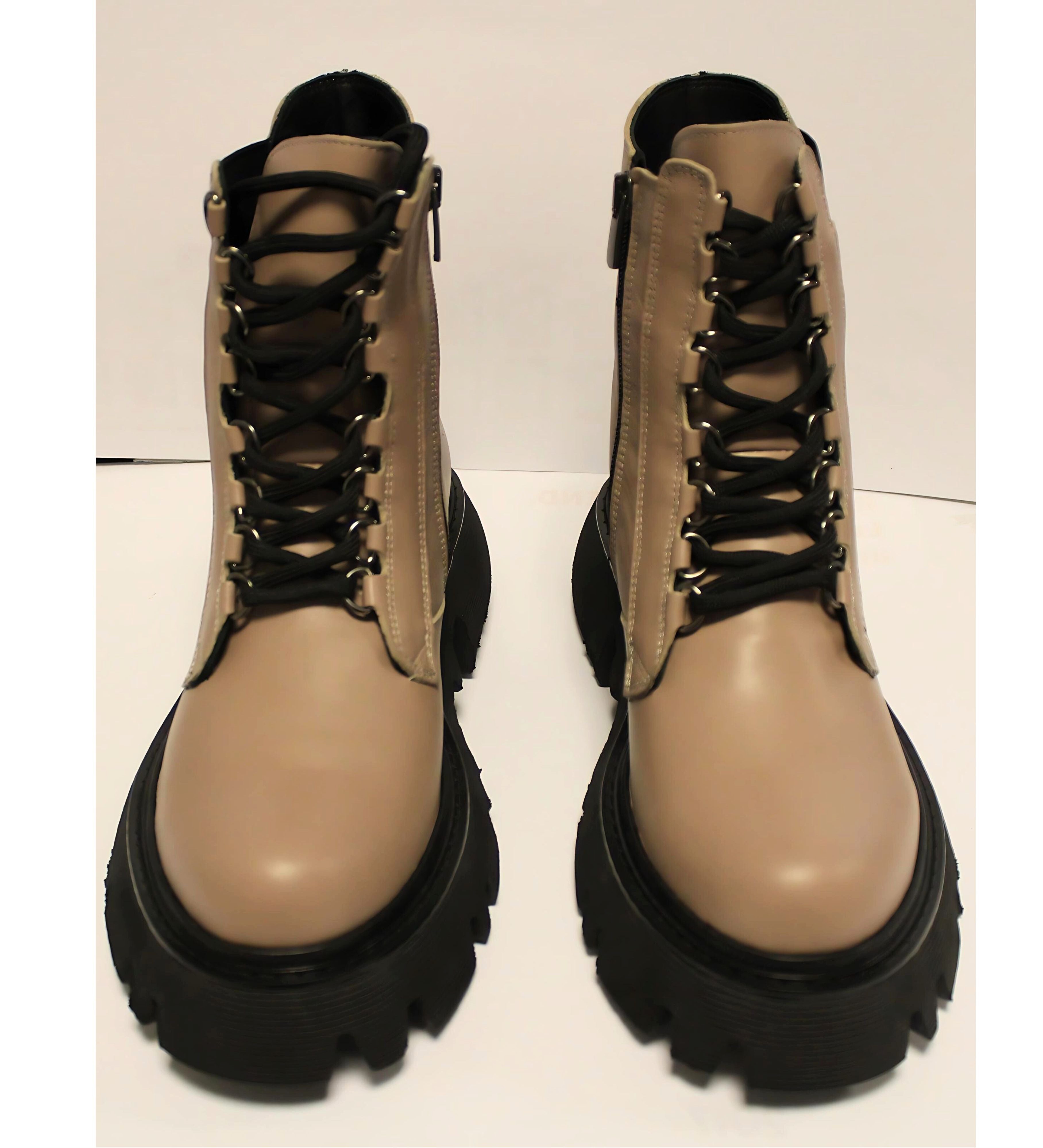 LaMarta Stiefel Leder-Beige with Reißverschluss, women boots Schnürstiefel