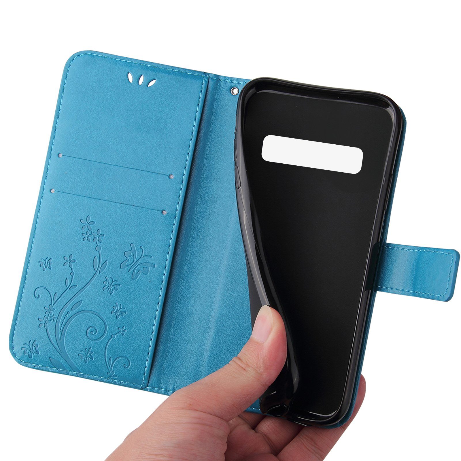 Tec-Expert Handyhülle Cover Tasche Hülle für Samsung Galaxy S10 6,1 Zoll, Klapphülle Case mit Kartenfach Fliphülle aufstellbar, Motiv Blumen