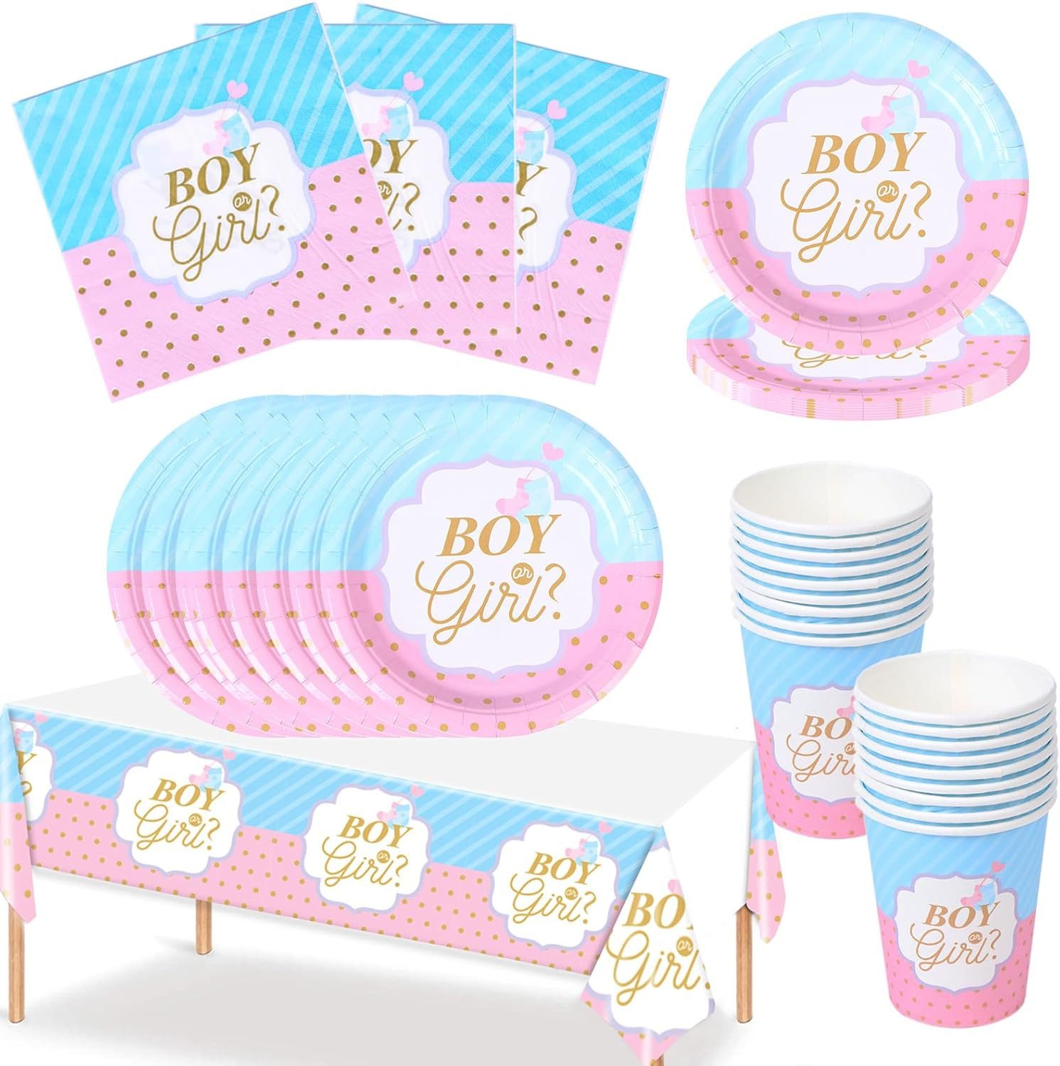 FELIXLEO Einweggeschirr-Set Gender Reveal Partygeschirr Set 16 Gäste Teller Becher (1-tlg)