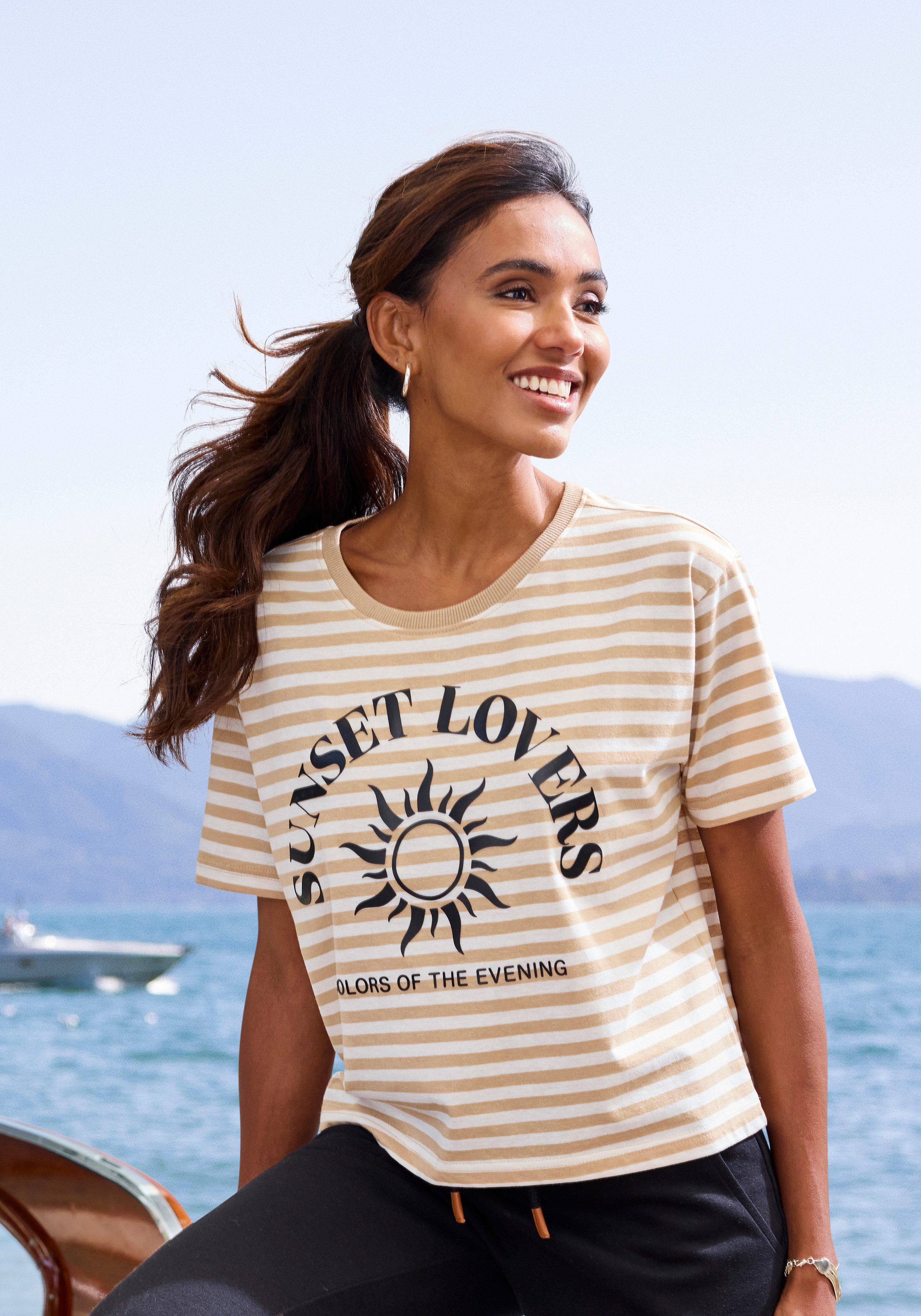 H.I.S T-Shirt gestreift mit Print, Loungewear günstig online kaufen