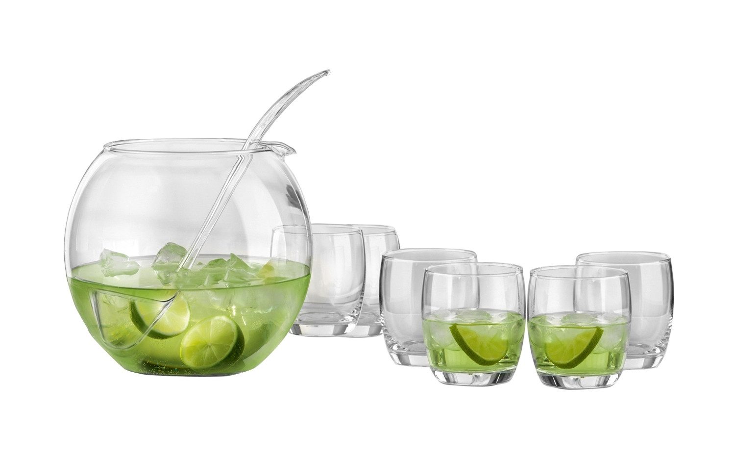 BOHEMIA SELECTION Bowle-Set LIBERA, Glas, Transparent, (8-tlg), bestehend aus 6 Gläsern, 1 Schüssel und 1 Schöpflöffel