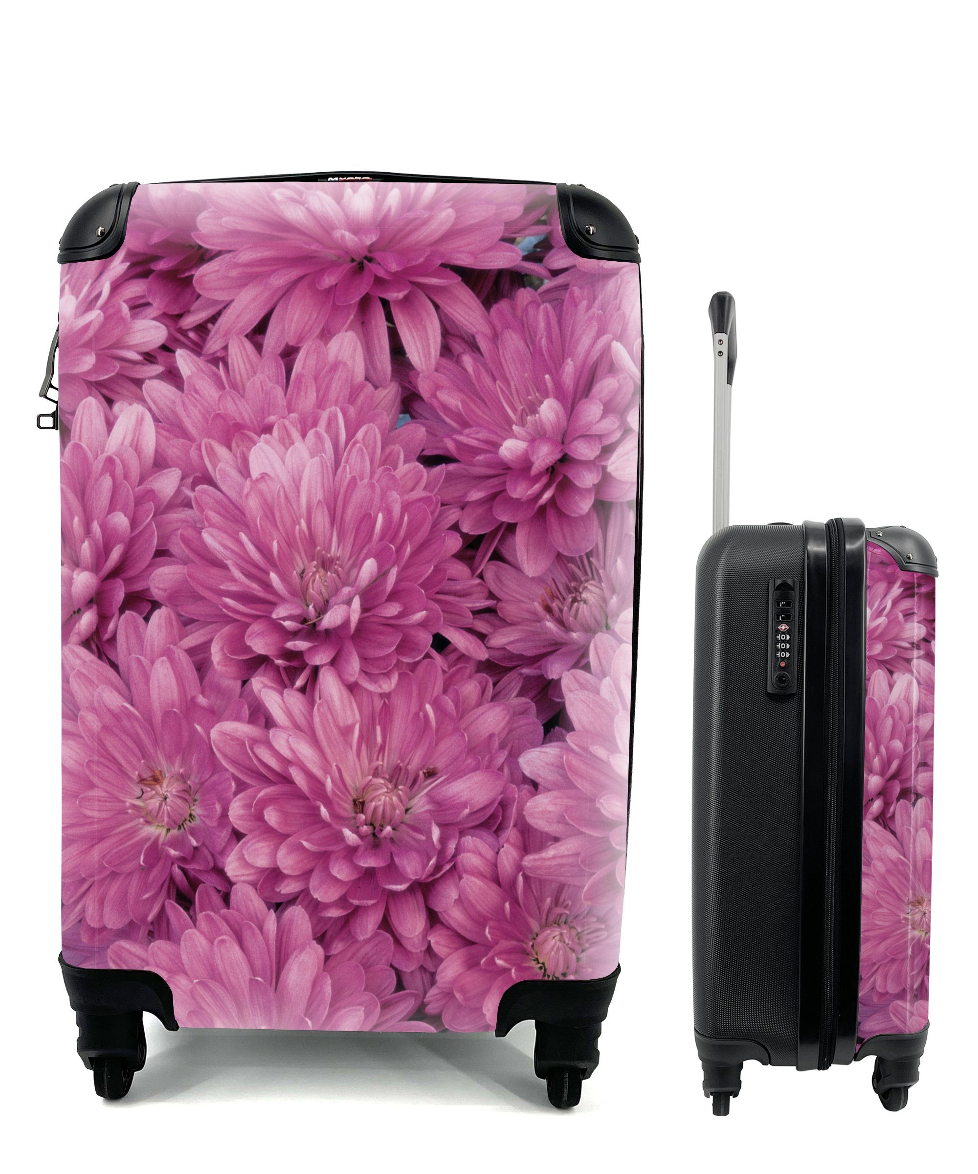 Chrysantheme, Blühende Ferien, mit rosa MuchoWow Handgepäckkoffer Trolley, rollen, 4 Rollen, Handgepäck für Reisetasche Reisekoffer