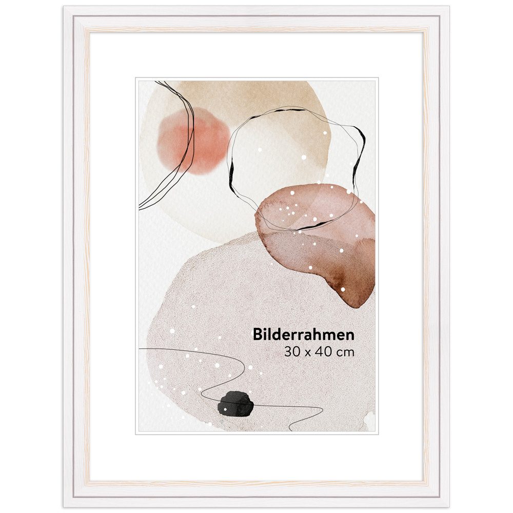WANDStyle Bilderrahmen H025, Weiß, gemasert, aus Massivholz im Landhausstil