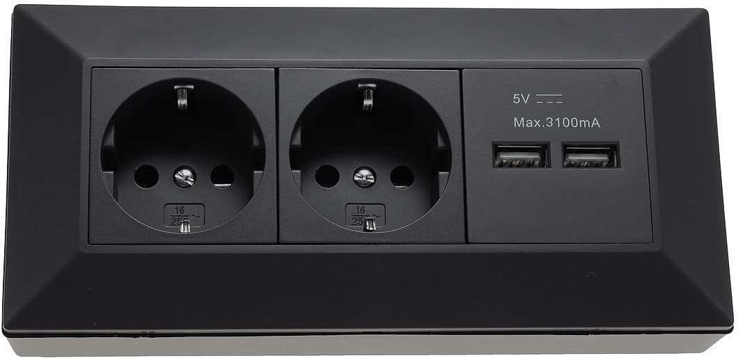ChiliTec 2-fach Steckdosenblock + 2x USB, schwarz Mehrfachsteckdose