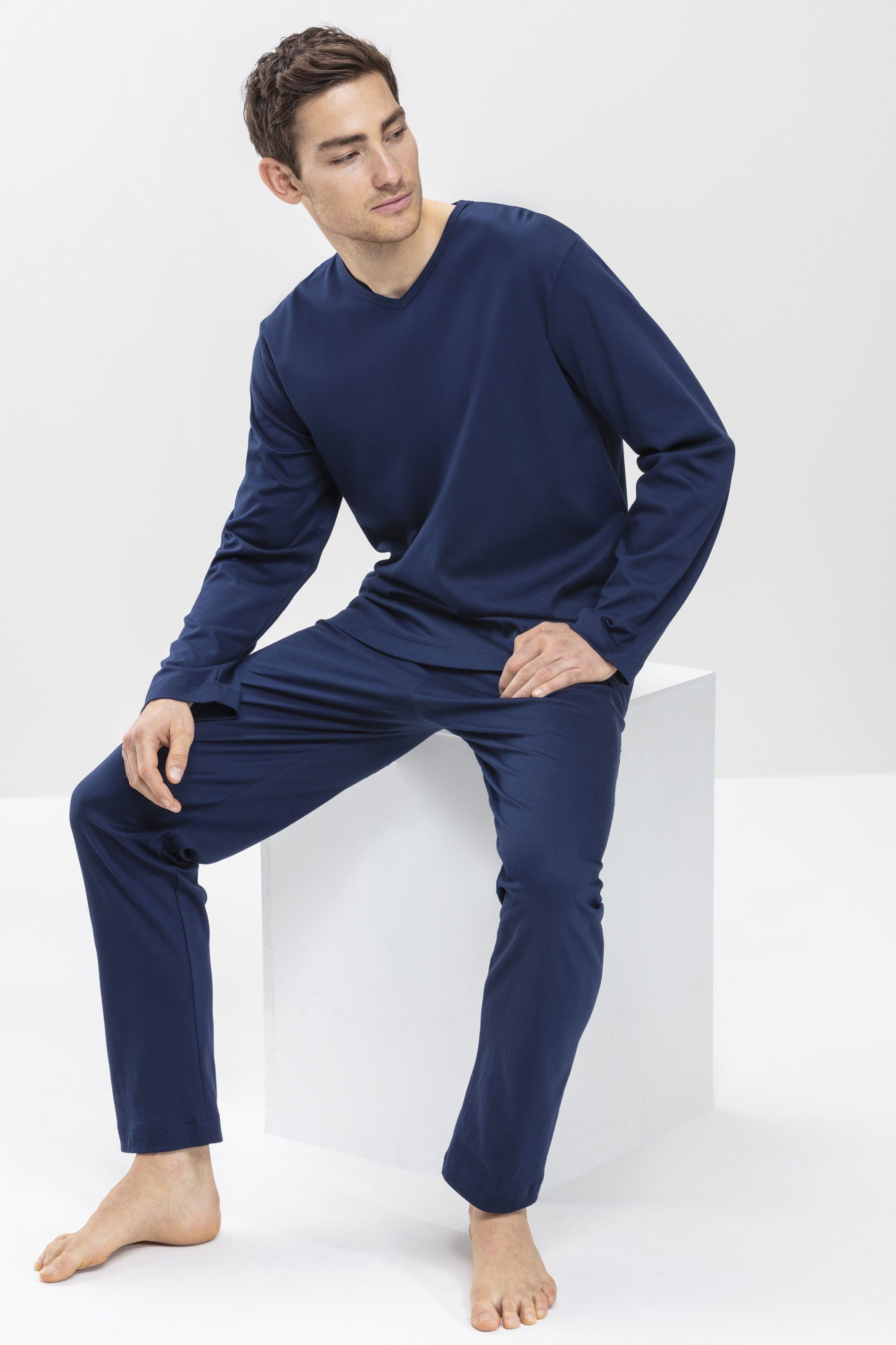 Mey Pyjamaoberteil Mey Herren Shirt langarm Serie Melton Uni (1-tlg)
