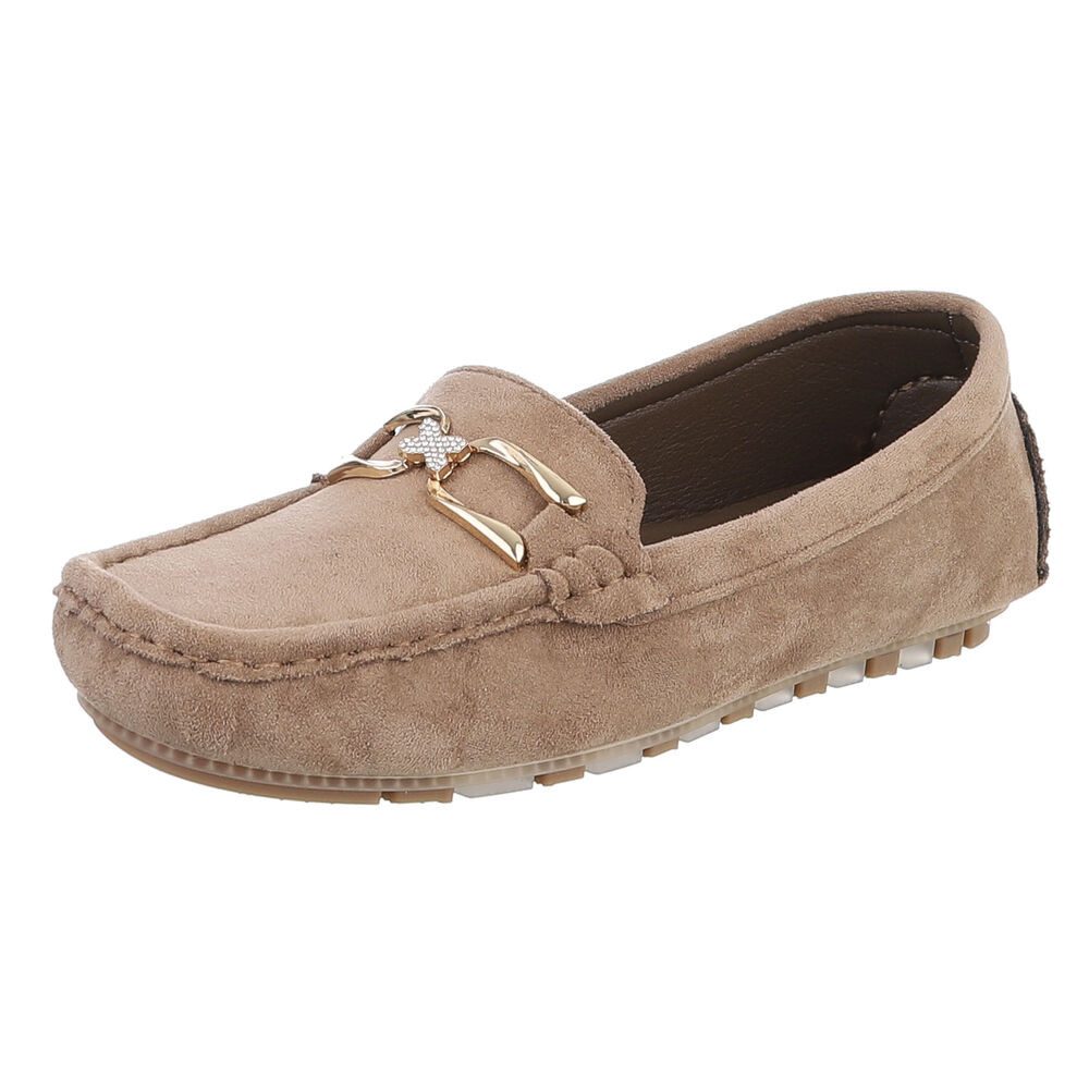 Ital-Design Elegante Mokassins mit Schnalle für Damen, ideal für Freizeit Slipper (91261076) Flach Mokassins in Hellbraun