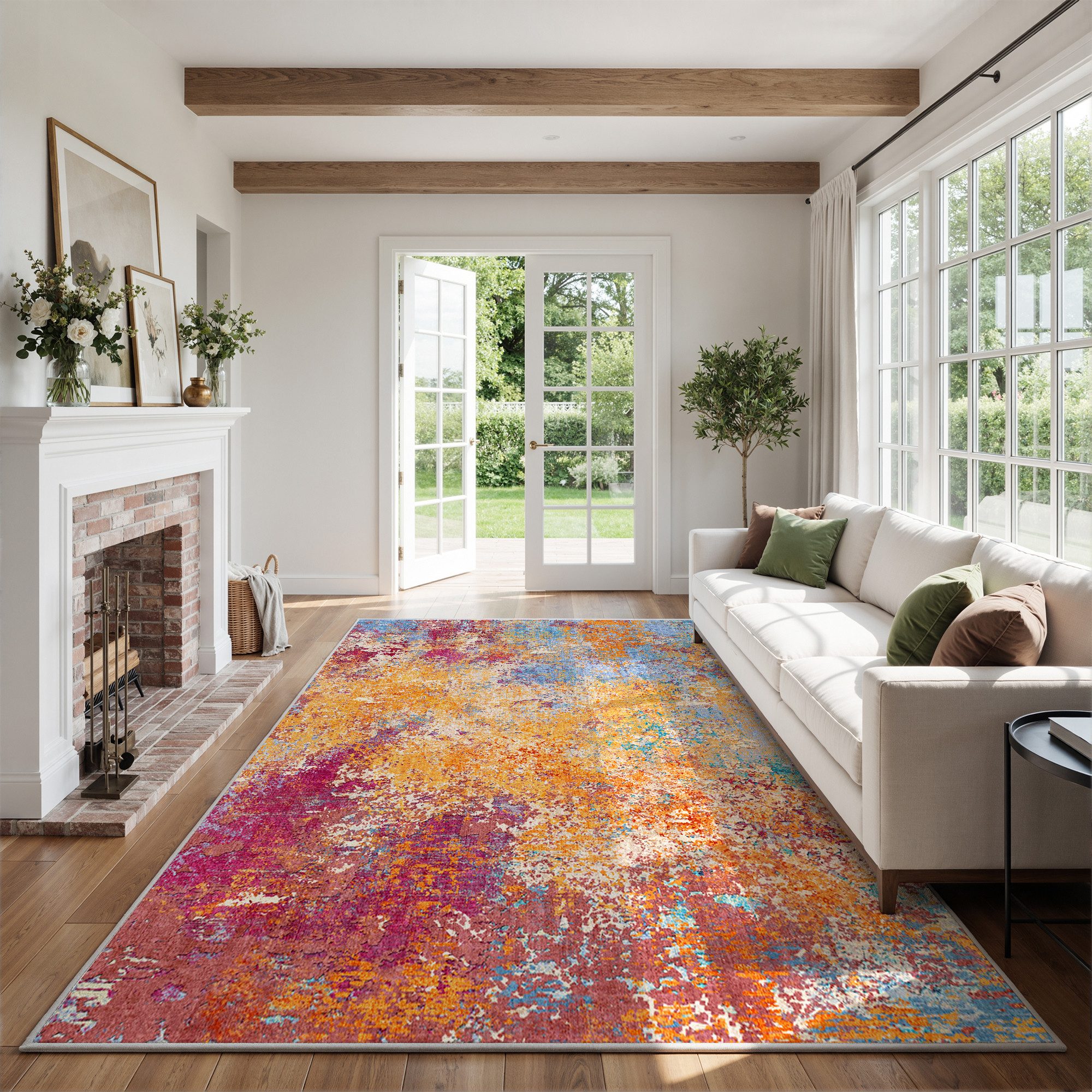 Klyvvo Teppich Boho Abstrakt Teppich, Kurzflor weich, rutschfest & waschbar, Rechteckig, Höhe: 8.5 mm, 160x230 cm – Wohnzimmerteppich für Schlafzimmer, Esszimmer & Büro