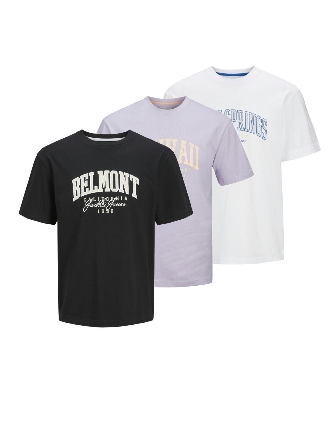 JACK & JONES Herren T-Shirt 3er Pack – Print Mix, Rundhals, Regular Fit, 100% Baumwolle
