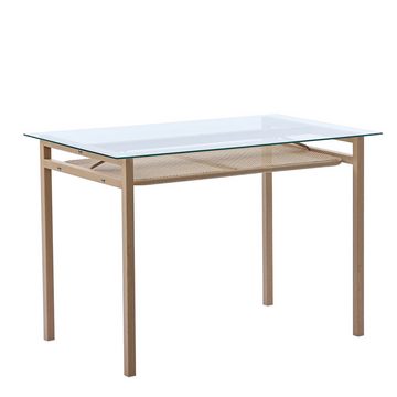 PHOEBE CAT Esstisch (Rattan rechteckig Tisch, Schreibtisch), Küchentisch mit Stauraum, Glastisch, Metallbeine, 110*65*74 cm