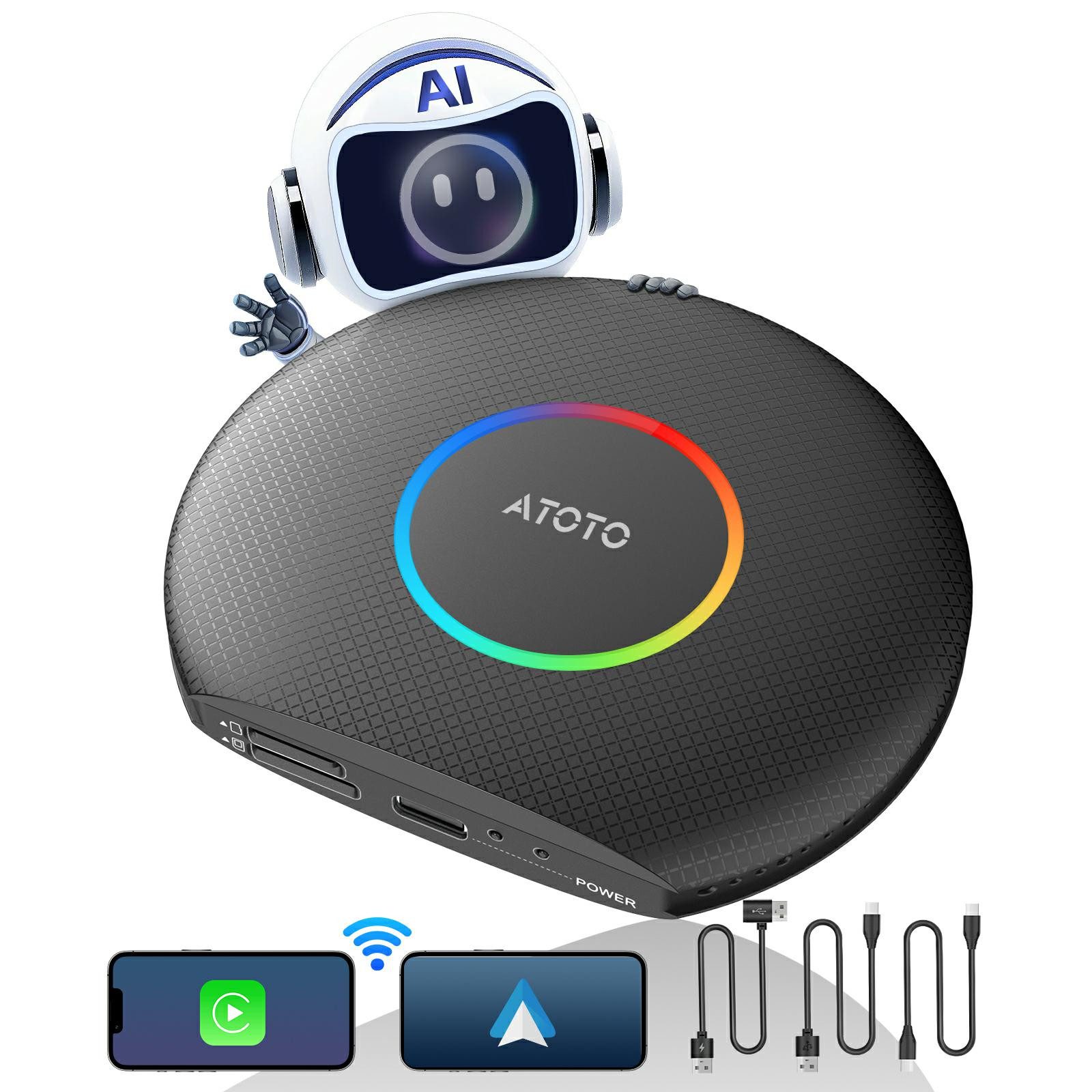 Atoto CB6 Flaggschiff AI Box: 8G+128G, Android 13, 4G LTE & Streaming Adapter, inklusive DriveChat KI-Assistent & Ambiente-Licht-Steuerung