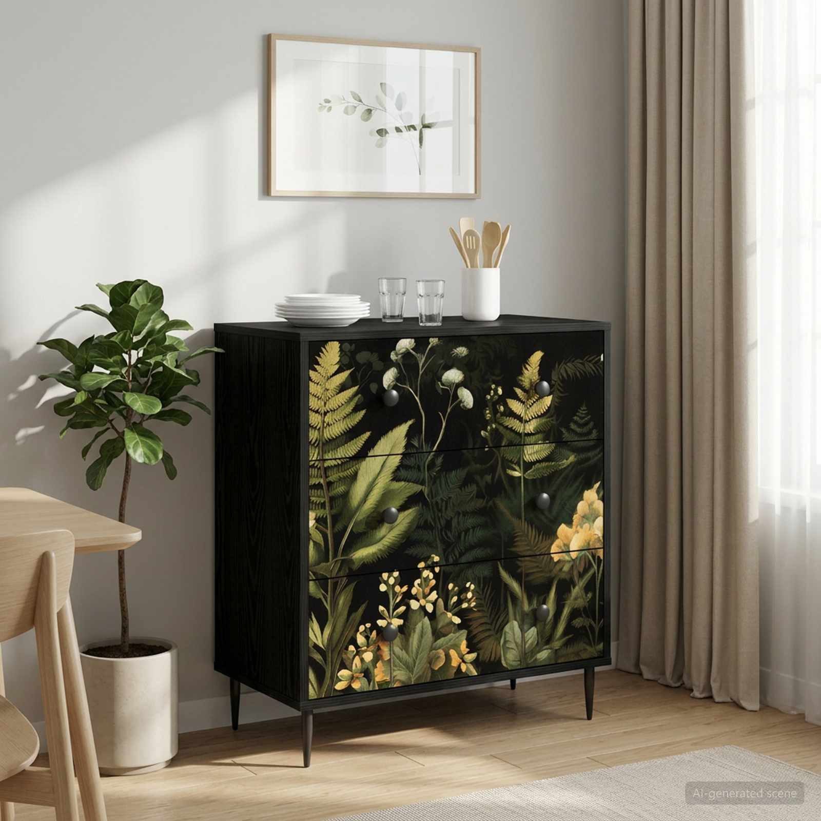 vidaXL Kommode 66 x 36,5 x 76 cm Kommode Schubladenschrank Sideboard RHENEN Dschungel
