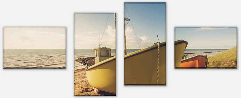 wandmotiv24 Mehrteilige Bilder Boote Am Strand, Fahrzeuge (Set, 4 St), Wandbild, Wanddeko, Leinwandbilder in versch. Größen