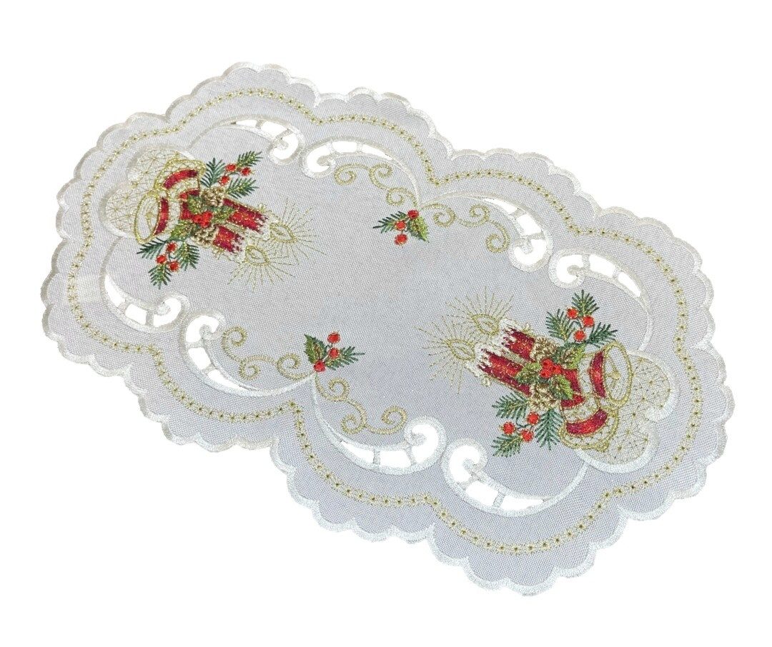 Westernlifestyle Tischdecke Creme farbene Weihnachtsdecke mit roten Glocken günstig online kaufen