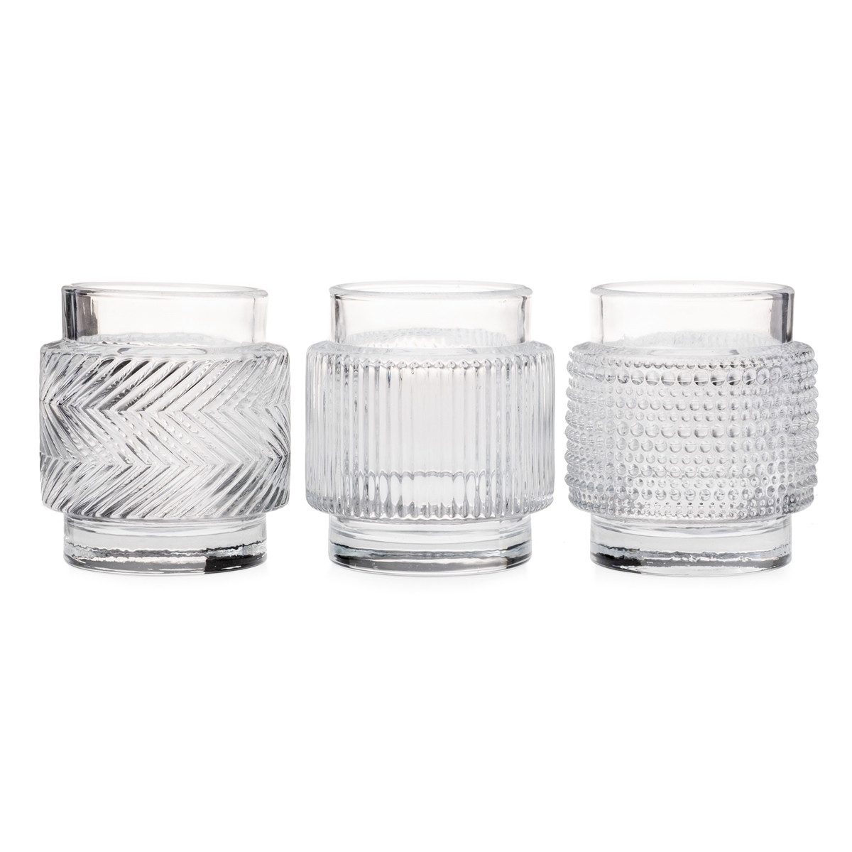finehomegarden Windlicht Glas Klar 3er Set Ø7cm H8 cm Windlicht Teelichthalter Zeitlose Deko (Set, 3 St., 3er Set), Tischdeko für Wohnzimmer, Hochzeit, Weihnachten und Gartenparty