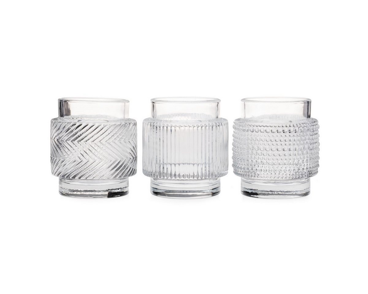 finehomegarden Windlicht Glas Klar 3er Set Ø7cm H8 cm Windlicht Teelichthalter Zeitlose Deko (Set, 3 St., 3er Set), Tischdeko für Wohnzimmer, Hochzeit, Weihnachten und Gartenparty