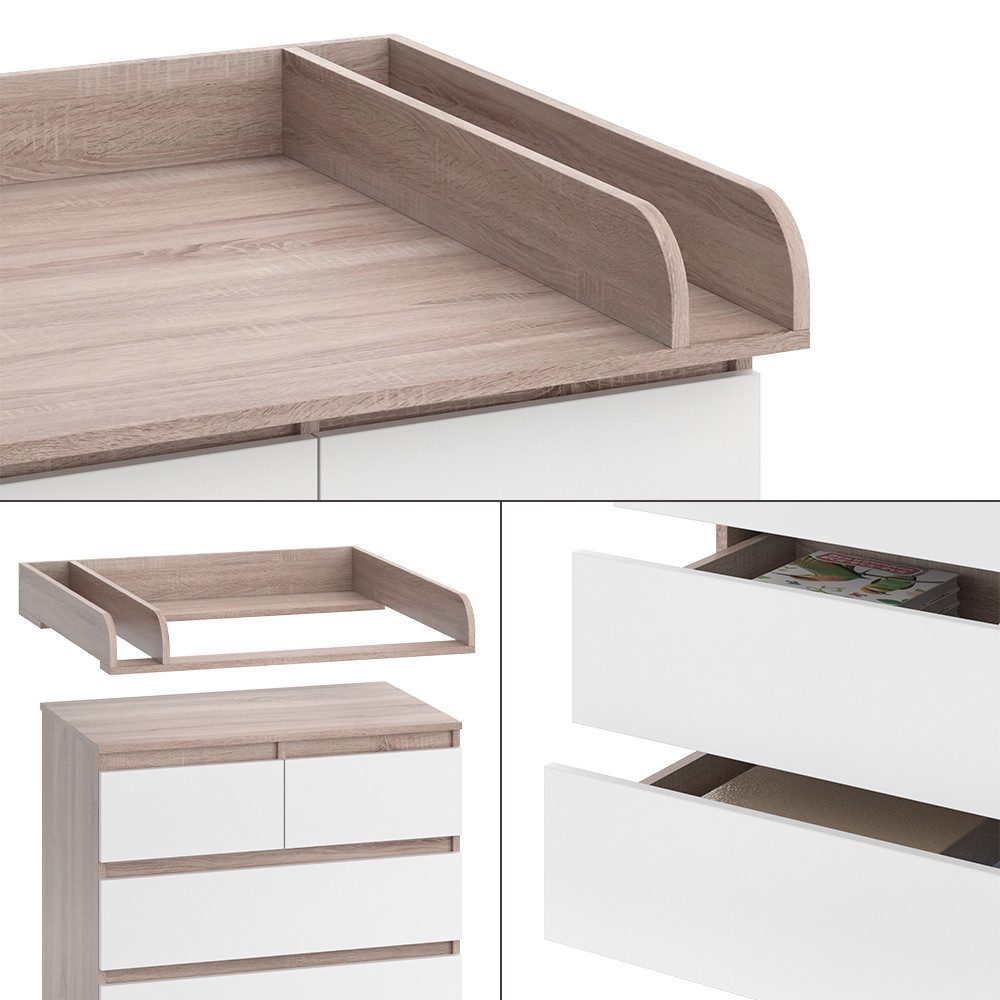 Vicco Wickelkommode Emma, Sonoma/Weiß, 80 x 110.2 cm mit 5 Schubladen