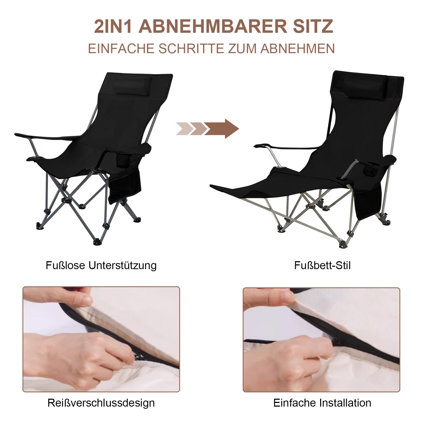 OKWISH Campingstuhl Faltbar Anglerstuhl Klappstuhl mit verstellbarer Rücken günstig online kaufen