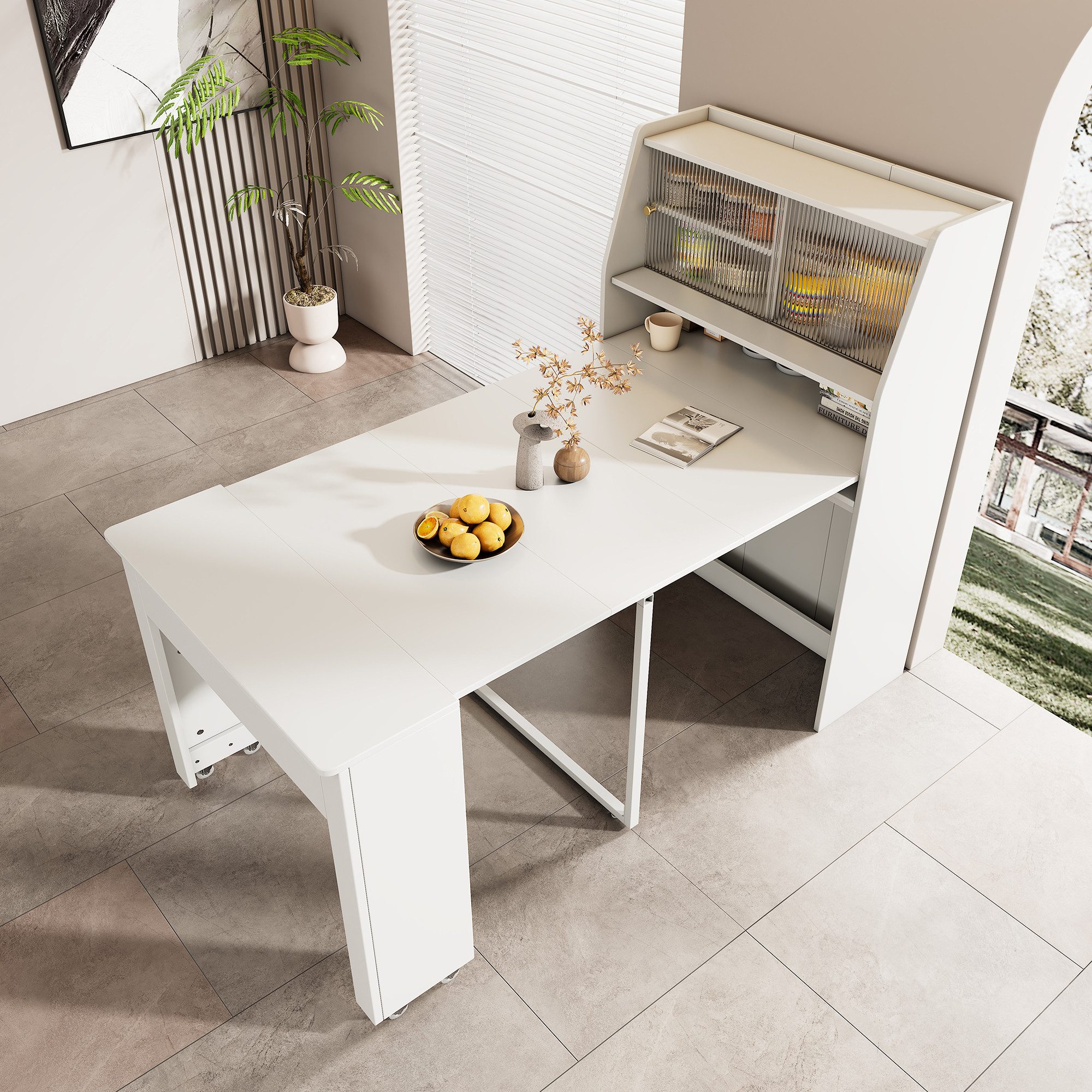 Tongtong Bartisch Einweg-Ausziehtisch, Esszimmer-Stauschrank, Esstisch mit Stauraum, (52/132.5 x 80 x 76cm), Bis 60 kg belastbar,Platzsparender Multifunktions-Esstisch, Weiß