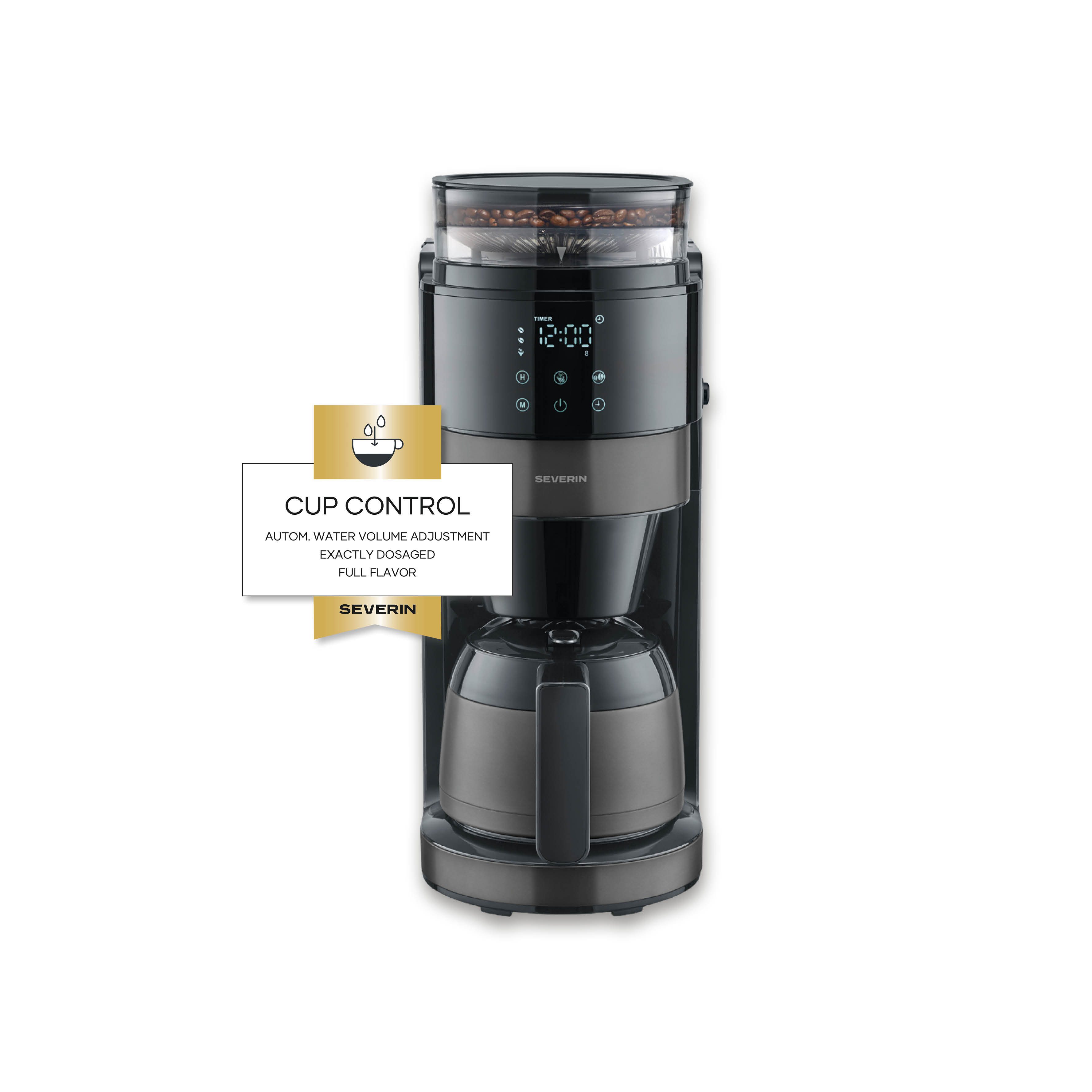 Severin Filterkaffeemaschine KA 4831, 1l Kaffeekanne, goldfarbener Permanentfilter, Permanentfilter 1x4, Mahlwerk, Thermokanne, Kaffeestärke einstellbar, bis 10 Tassen
