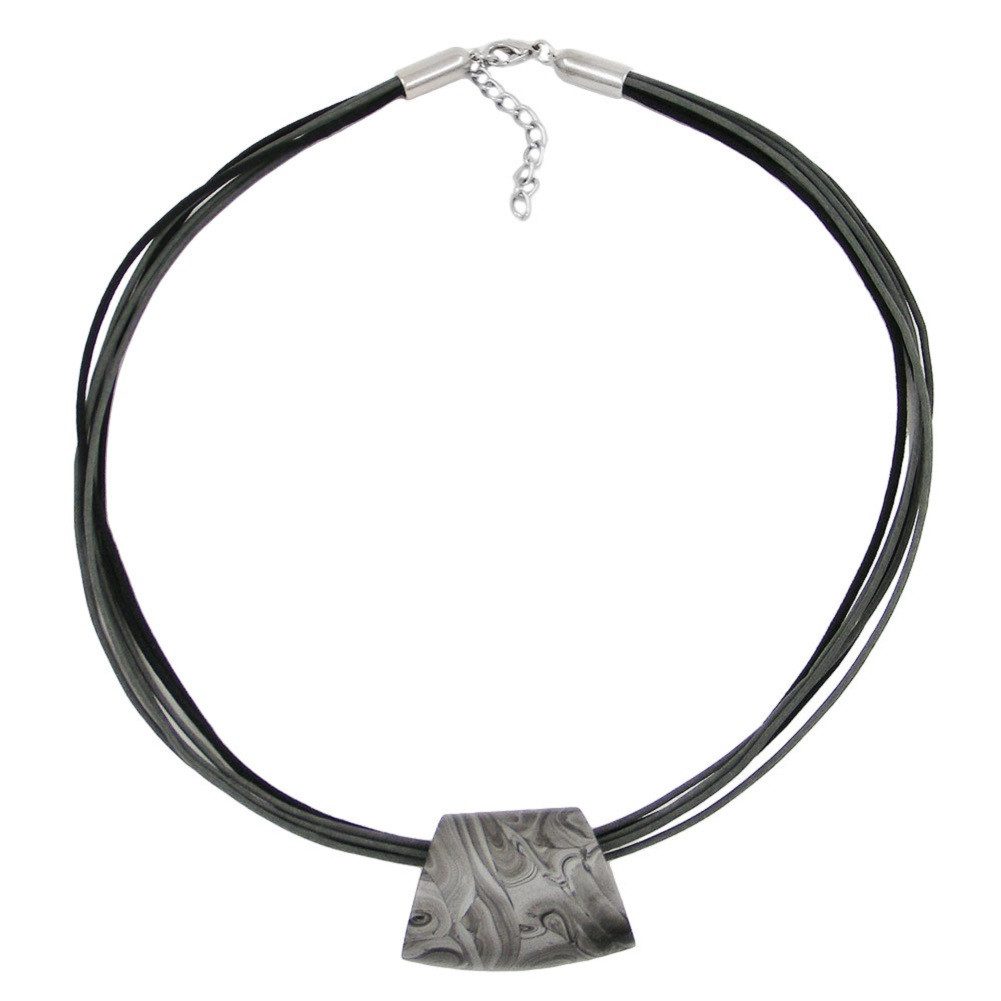 Collier Kette Trapez silbergrau marmoriert Kordel grauschwarz 45 cm