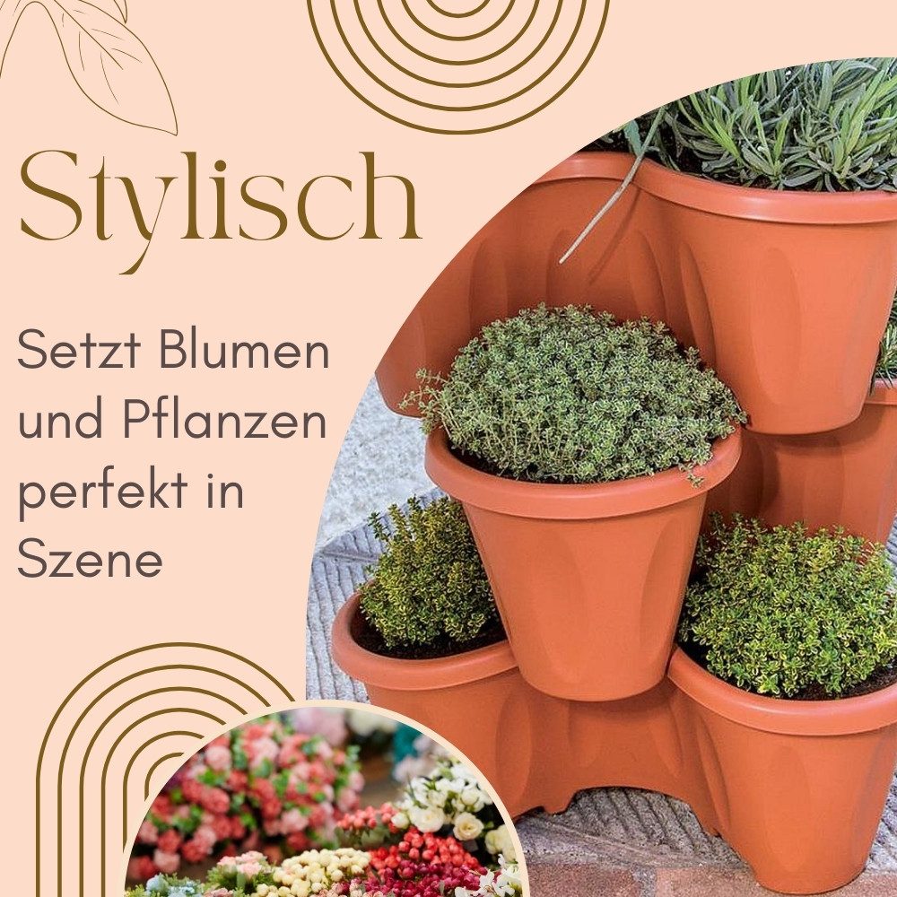 GarPet Blumentopf Pflanzturm Erdbeerturm 3er Set Säulentopf Stapelbar Vertikaler Garten