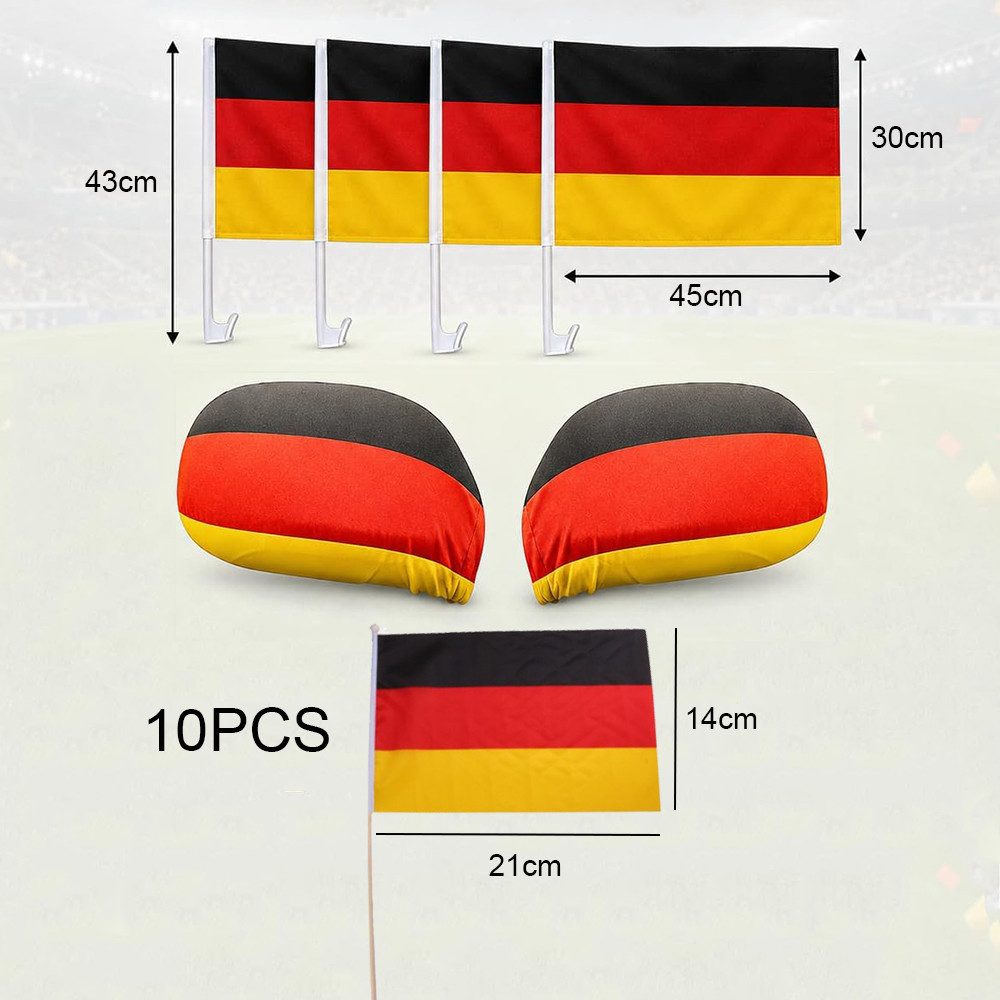AFKSMILE Flagge 16 Stück Autoflagge Deutschland Set, Fensterfahnen, Auto-Dekoration (16-St), Fanset Fanartikel für Deutsche, Sportfans, Fußballturniere Events