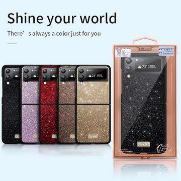 Wigento Handyhülle Für Samsung Galaxy Z Flip4 5G Glitzer Design Kunststoff TPU Cover Handy Tasche Hülle Etuis Gold