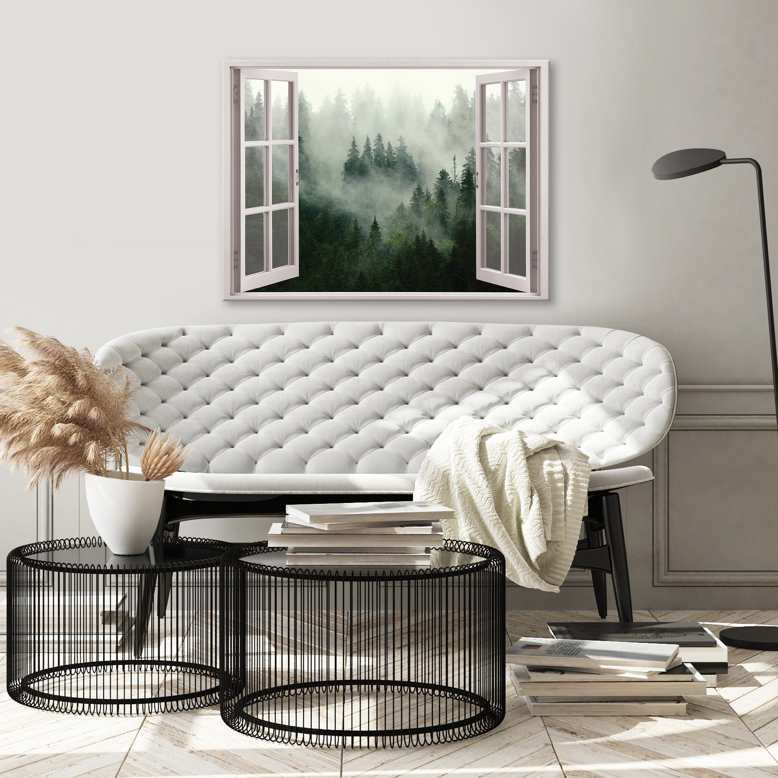 Wallarena Leinwandbild Wald Nebel Fenster Grün günstig online kaufen