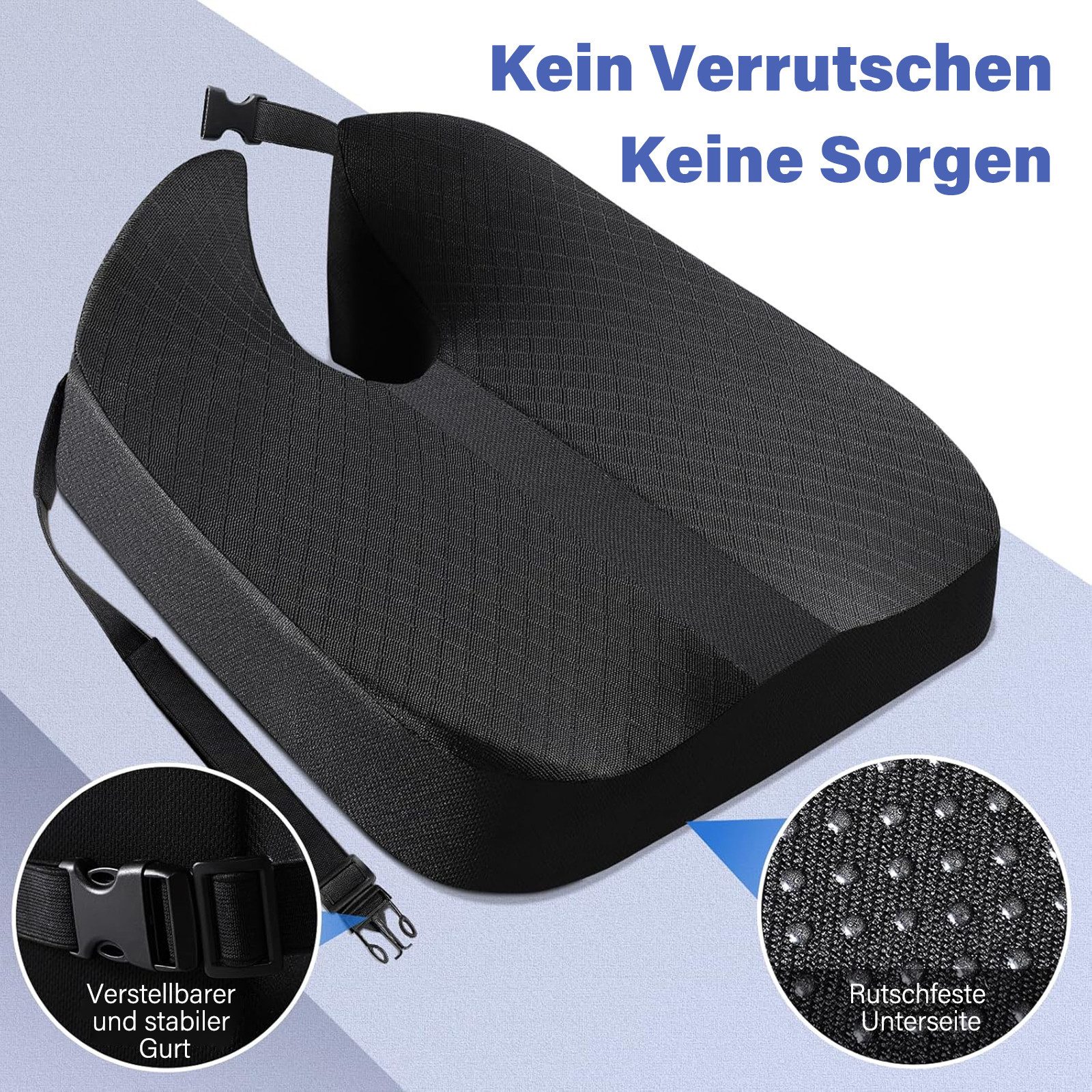 MOPUEA Sitzkissen Auto Memory Schaum Autositzkissen Orthopädisches Sitzkissen, Ergonomisch Steißbein Entlastung Druckfrei Atmungsaktiv Für Bürostuhl – Bild 3 von 5