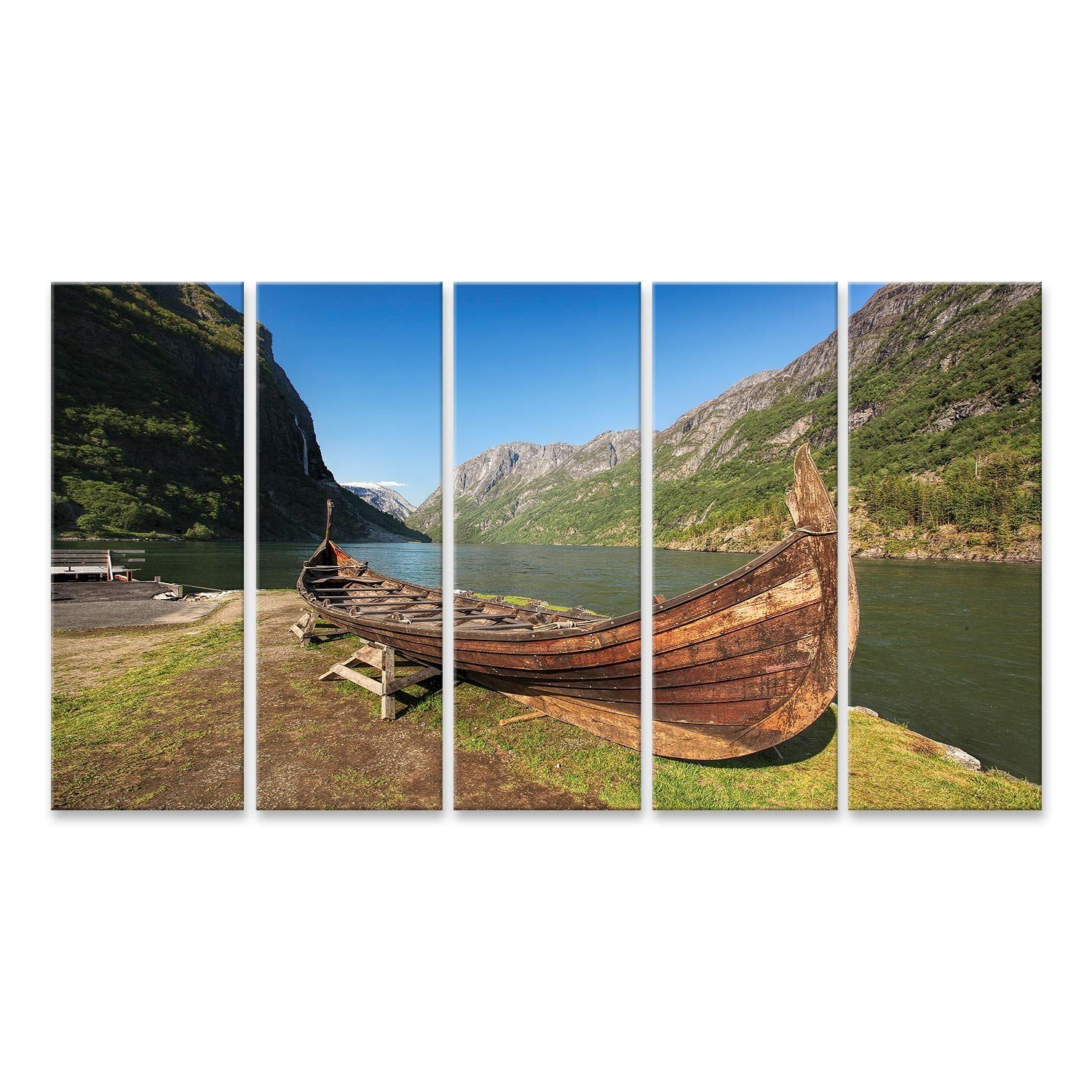 Leinwandbild Bild auf Leinwand Alte Wikingerboot In Gudvangen Dorf In Der Nähe Von