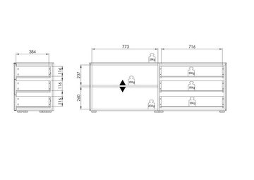 möbelando Container 5505 (BxHxT: 160x61x46 cm) in Riviera Eiche - Lack weiß Spiegelglanz mit 3 Schubladen und 2 Türen