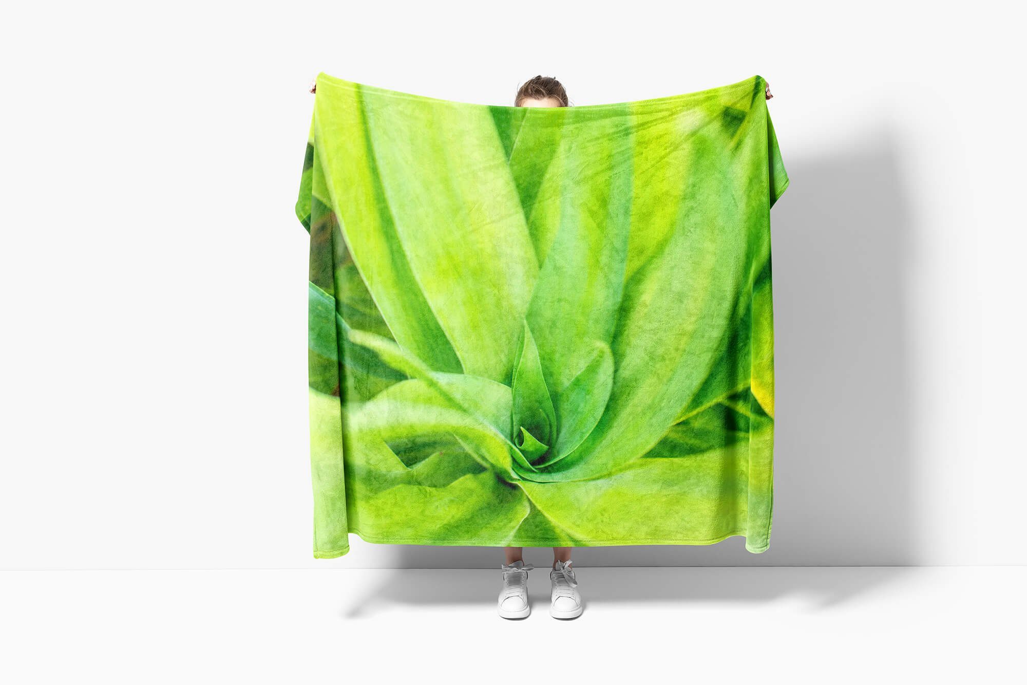 mit Fotomotiv Kuscheldecke Pflanze Grüne Strandhandtuch Art Kuns, Handtuch Baumwolle-Polyester-Mix (1-St), Handtuch Handtücher Sinus Saunatuch
