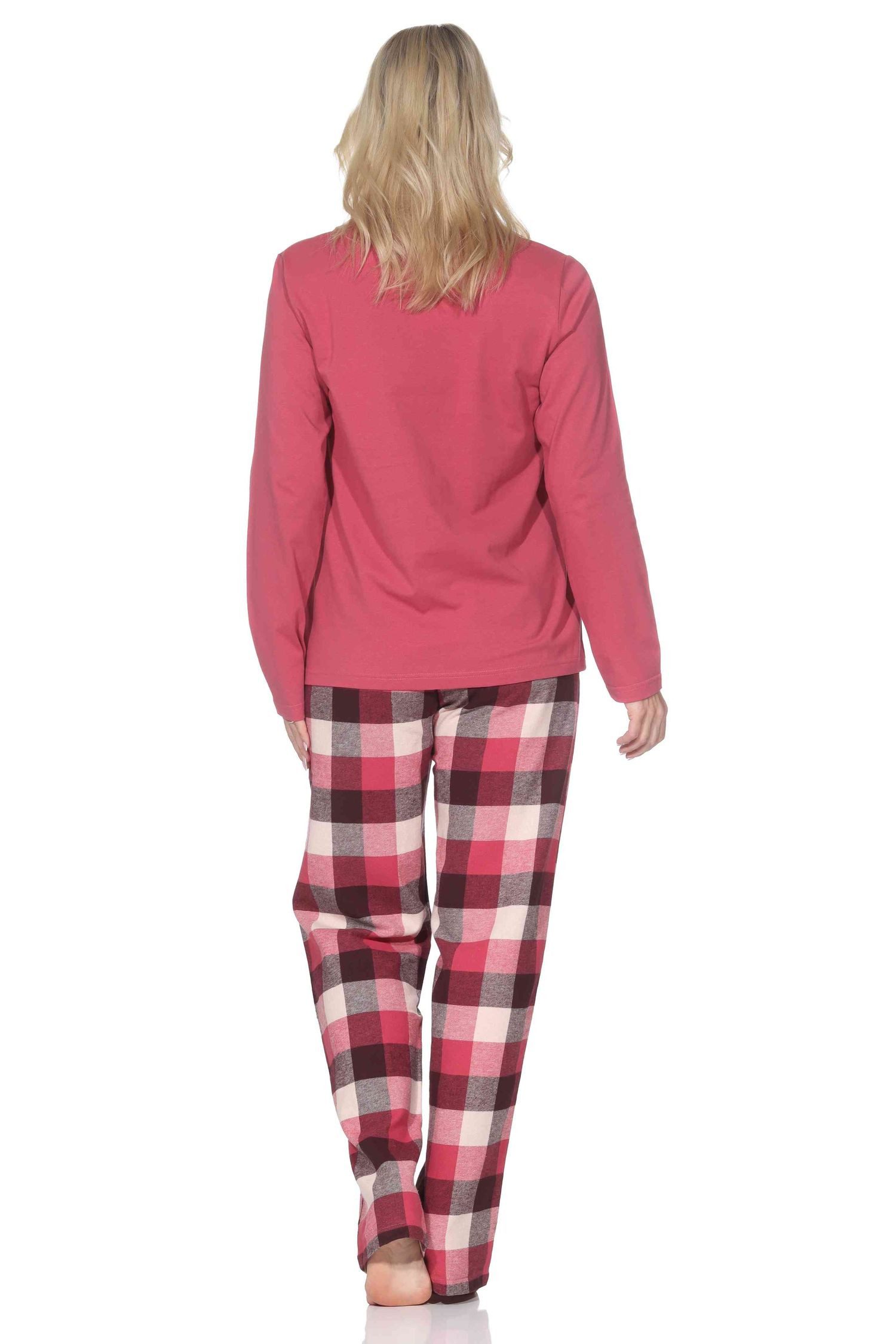 Normann Pyjama Normann Damen Schlafanzug lang Pyjama mit Flanell Schlafhose – Bild 3 von 4