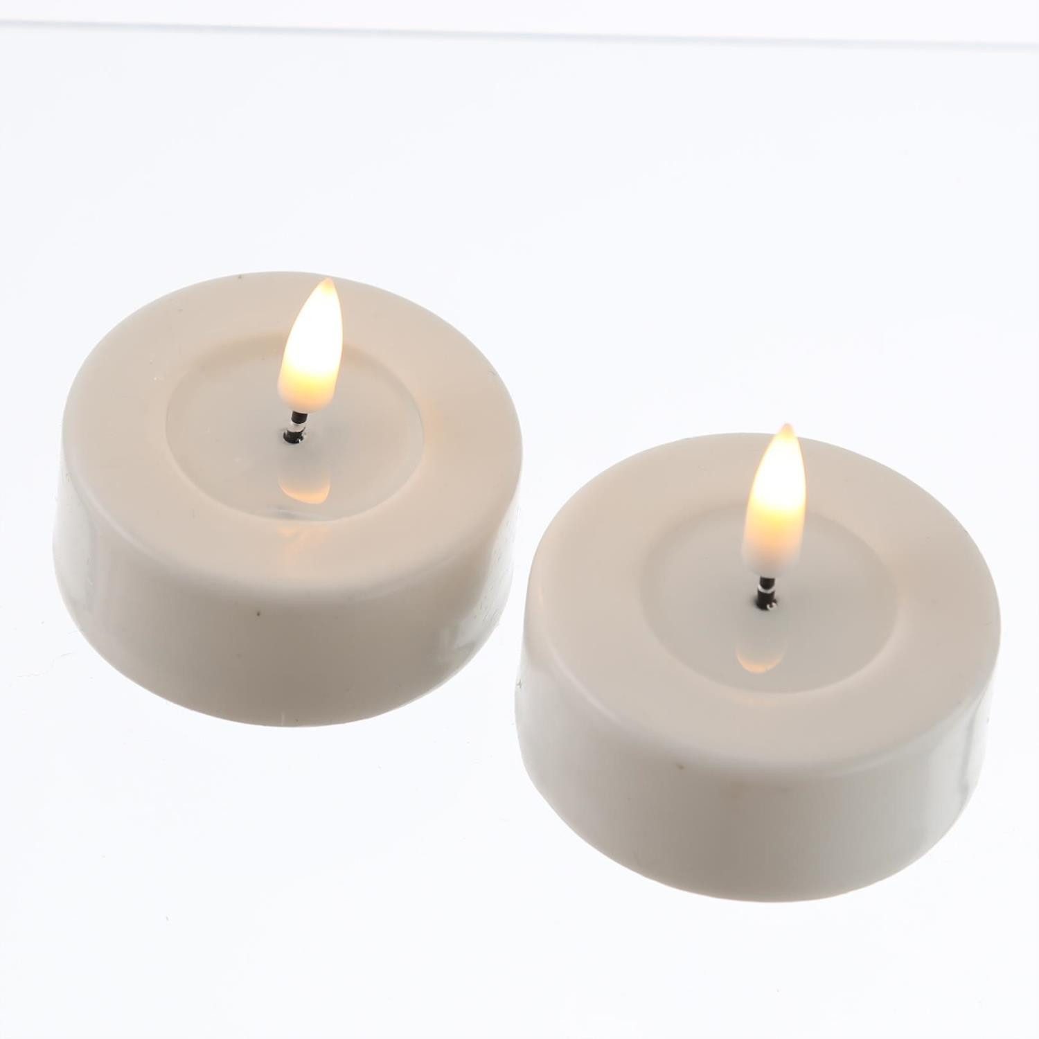 LED-Kerze LED Maxi Teelichter Mia Deluxe flackernd Echtwachs D: 6,1cm weiß 2St.