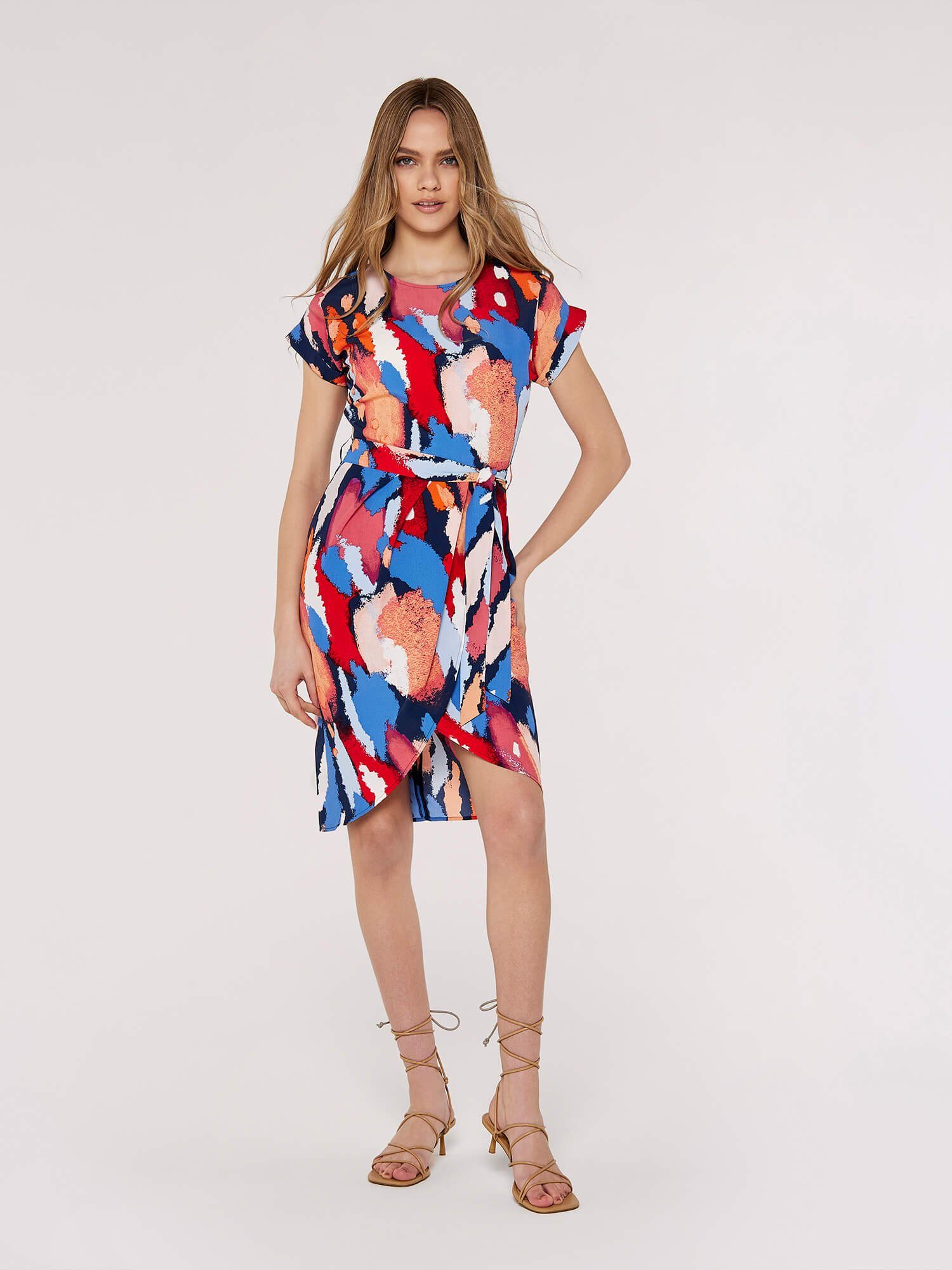 Apricot Minikleid Pinselstrichmuster Wickelkleid (2-tlg) mit Bindegürtel günstig online kaufen