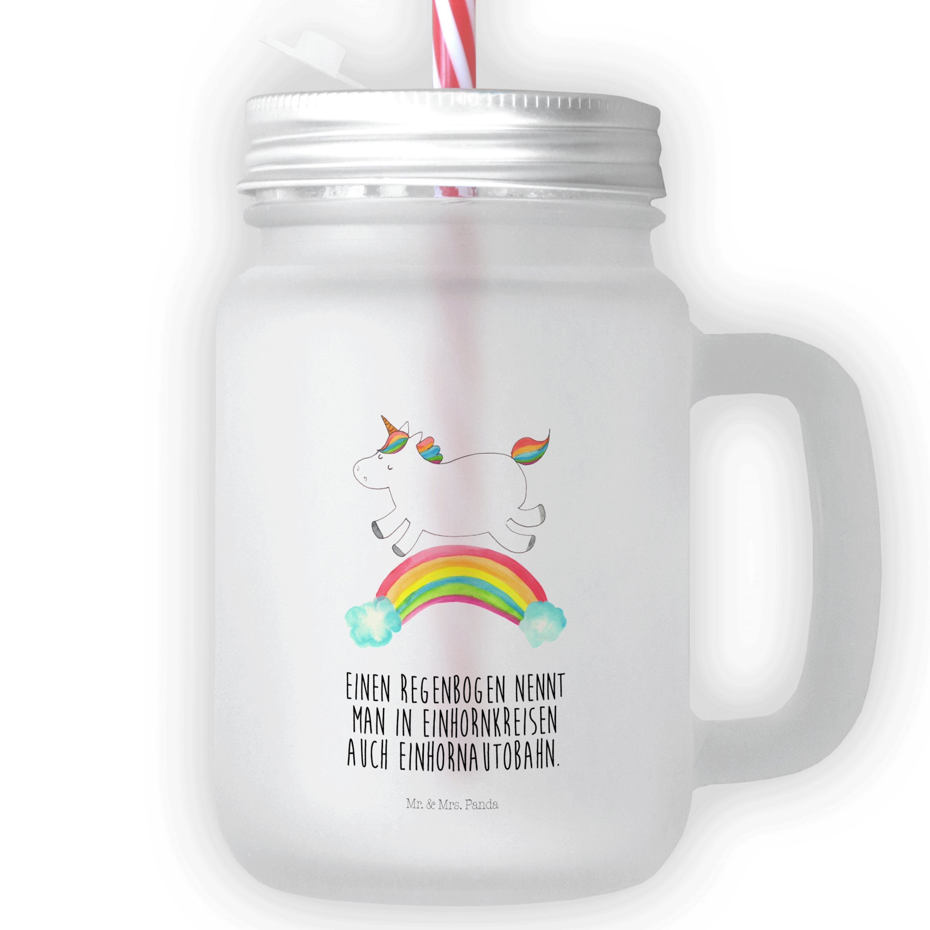 Mr. & Mrs. Panda Glas Einhorn Regenbogen - Transparent - Geschenk, Mason Jar Trinkglas, Gla, Premium Glas | Gläser