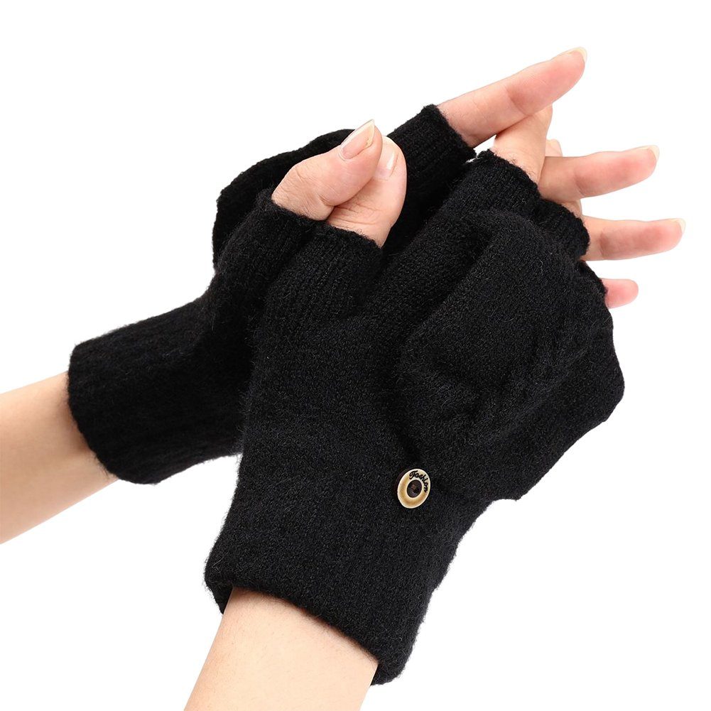 Blusmart Strickhandschuhe Halbfinger-Flip-Handschuhe Für Wintermode, Einfache Strickhandschuhe Einheitsgröße 3