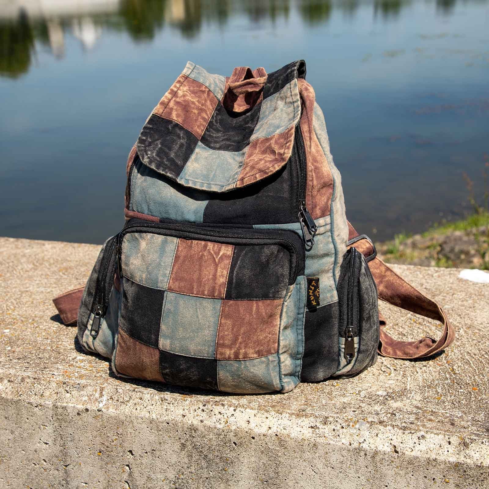 KUNST UND MAGIE Schultertasche Kunst& Magie Bunt Hippie Rucksack "No Waist" Stonewashed Nepal Fair