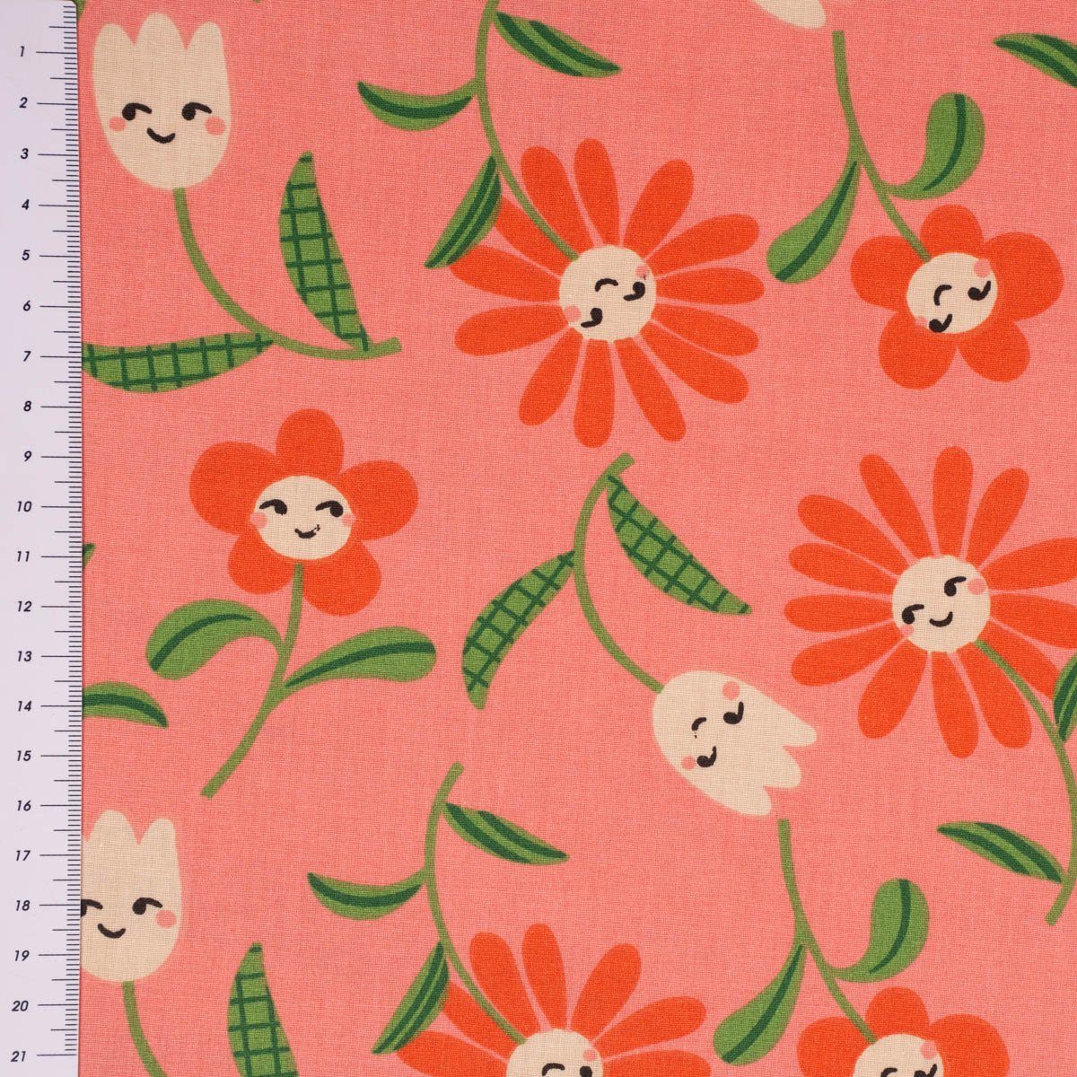 SCHÖNER LEBEN. Stoff Tischdeckenstoff besch. Baumwolle Enduit fröhliche Gesichter rosa 1,45, abwaschbar