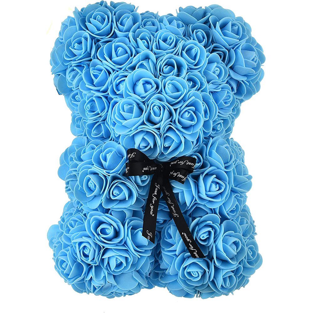 blau voller in Rosen Farbe, Blumenbär Bear Houhence mit Rose Geschenkbox Kunstblume aus ewigen