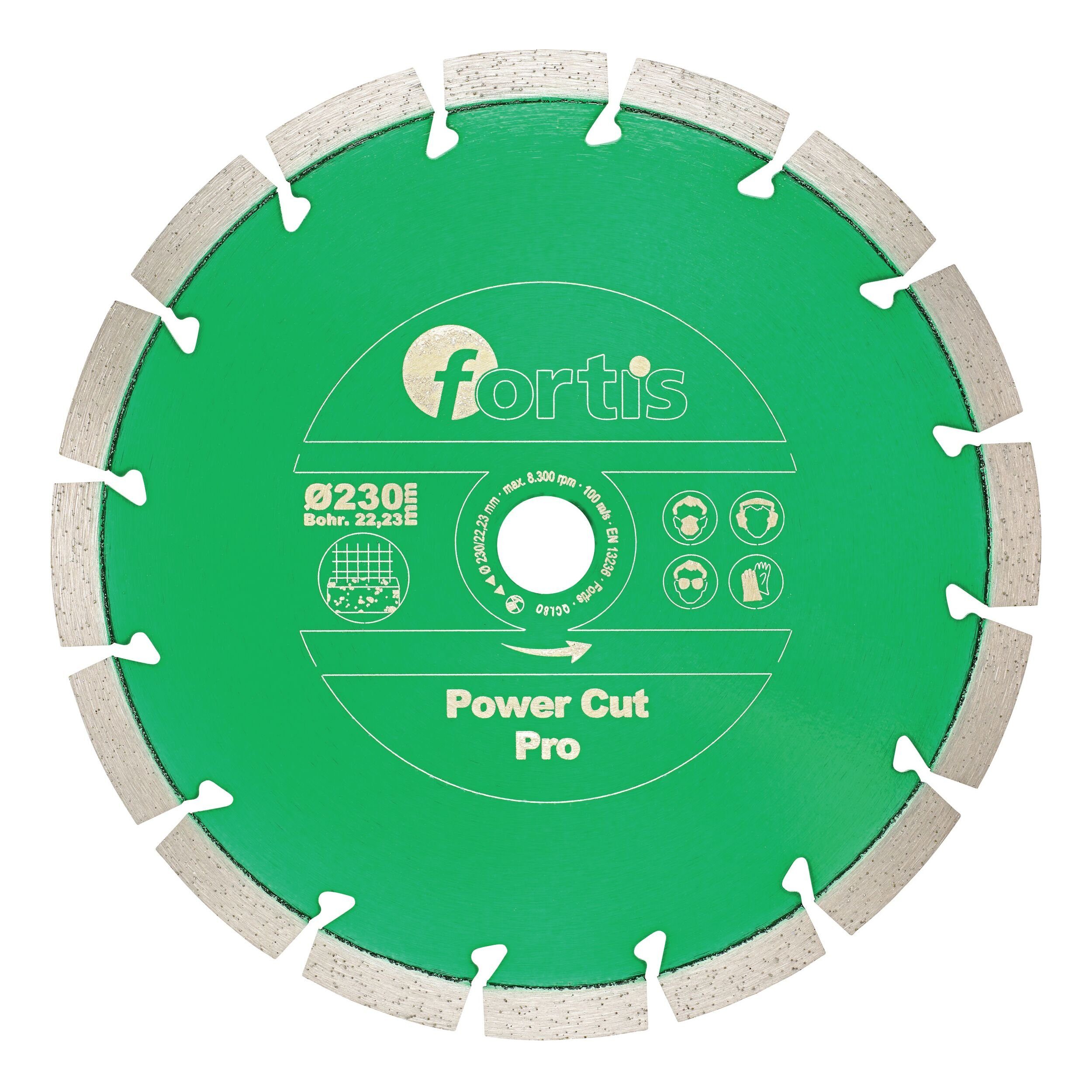 fortis Trennscheibe, Ø 230 mm, Diamant Power Cut Pro Ø lasersegmentiert 12 mm Bohrung 22,2 mm