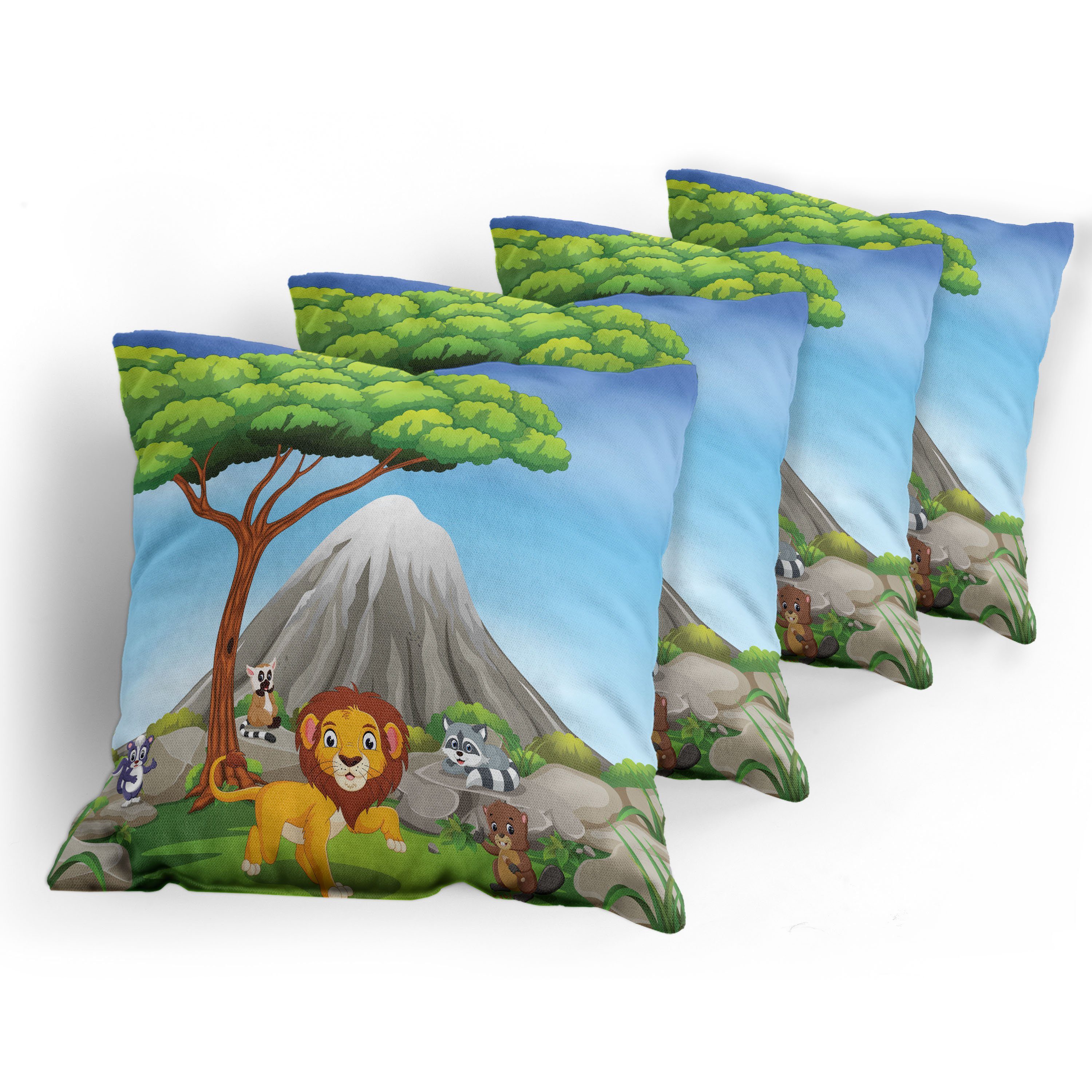 Digitaldruck, Stück), Accent Peak Abakuhaus Kissenbezüge Lion Doppelseitiger Tiere (4 Vulkan Modern